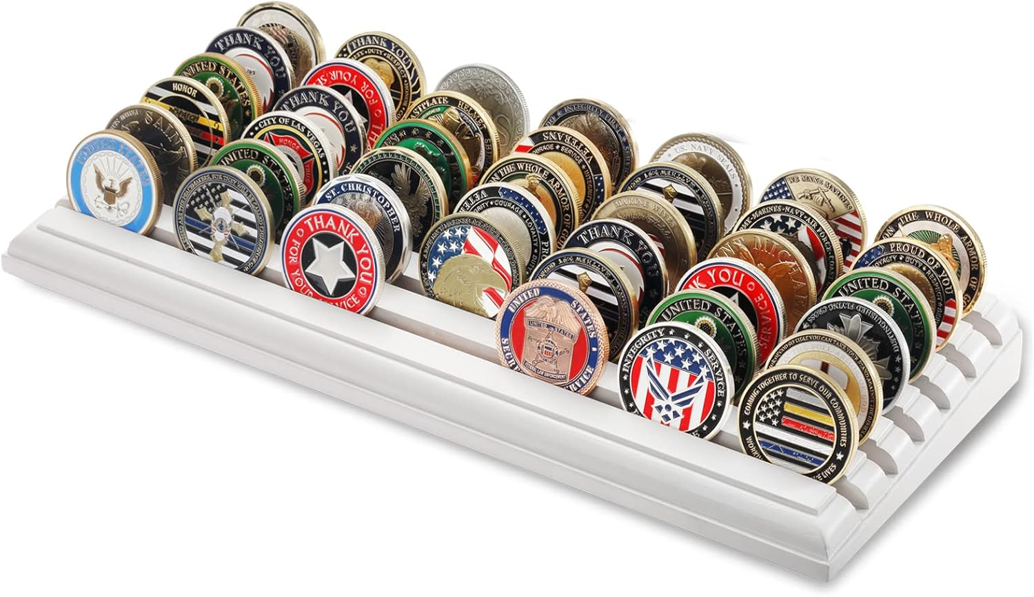 LIUYALO Military Challenge Coins Display Stand - 6 Row (Walnut Wooden Base with Black Felt Background)