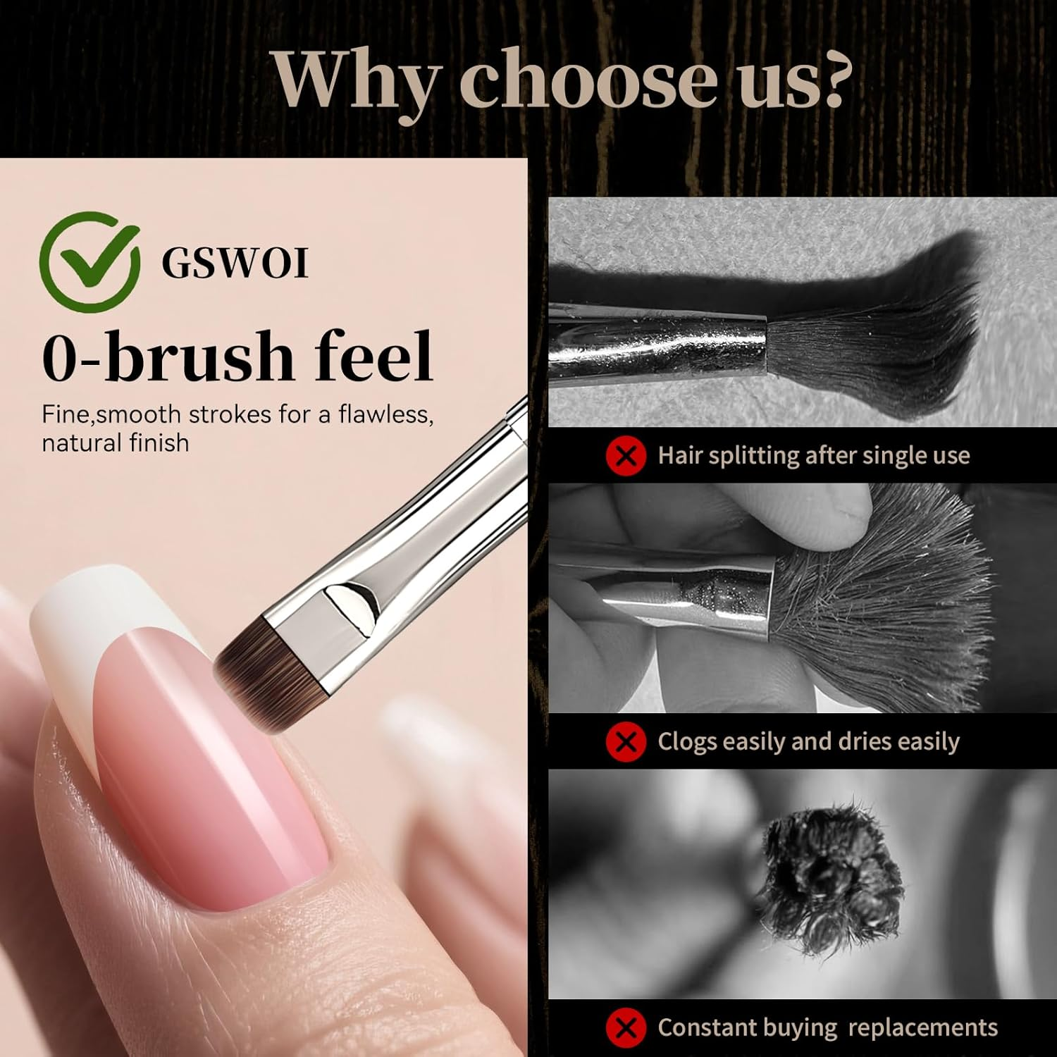 GSWOI Acrylic Nail Brush & French Tip Brush-Salon French Manicure Tool with Firm Flat Head,Streak-Free One Stroke Design,Nail Art Cleaning Brush - （F16）French Tip Brush image number 6