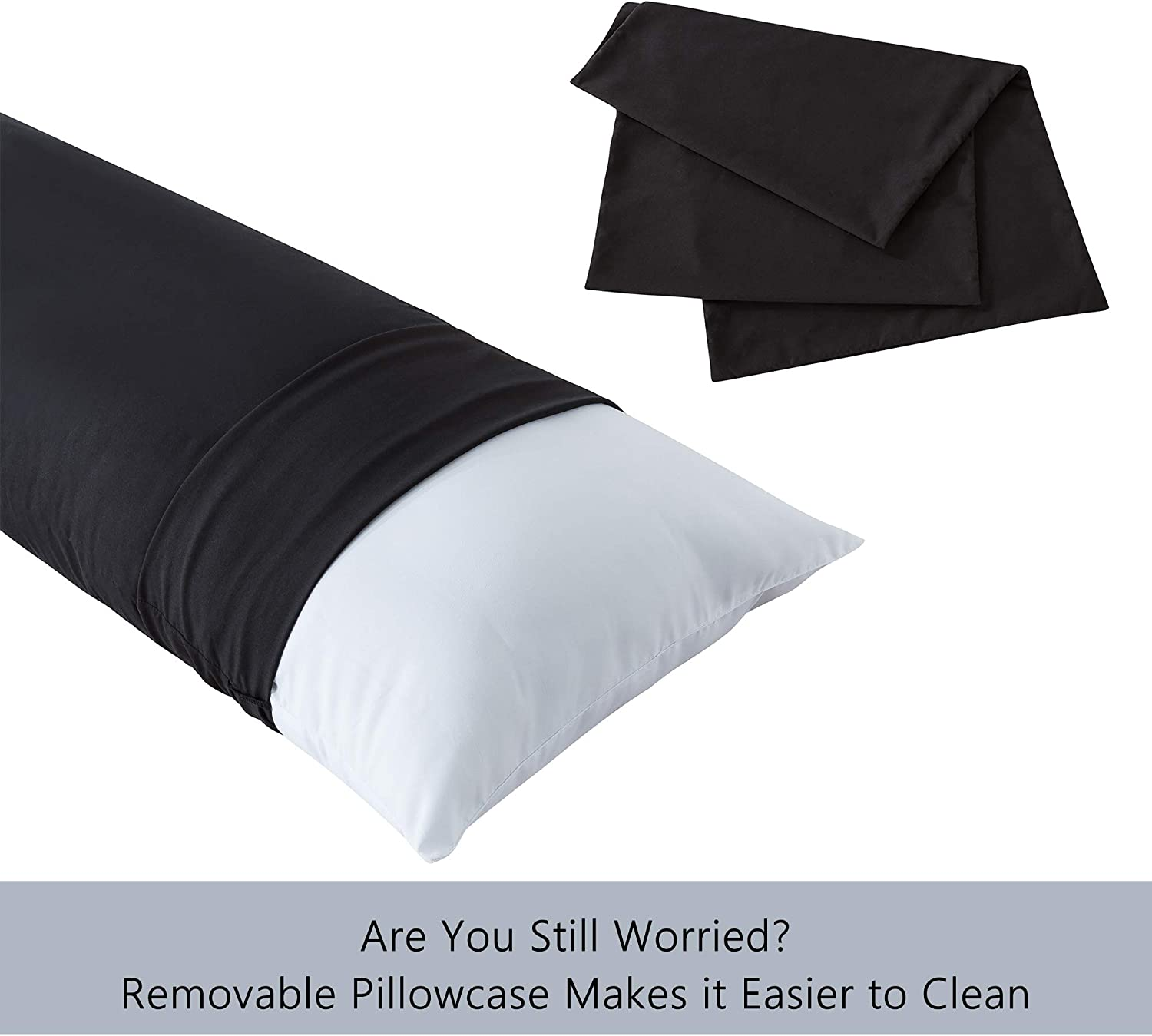 ELNIDO QUEEN Body Pillow with Pillowcase - Soft Long Bed Pillow for Adults - Breathable Full Body Pillow Insert for Sleeping, 20X54Inches, Black image number 4
