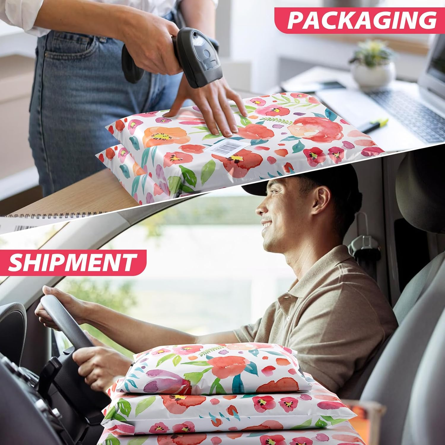 Oududianzi 100PCS Large Poly Mailers, 10X13 Inch Shipping Bags, Fashion Envelopes, Plastic Packaging Mailing Bags, Self-Seal Poly Mailers for Small Business, Clothing - Floral image number 4