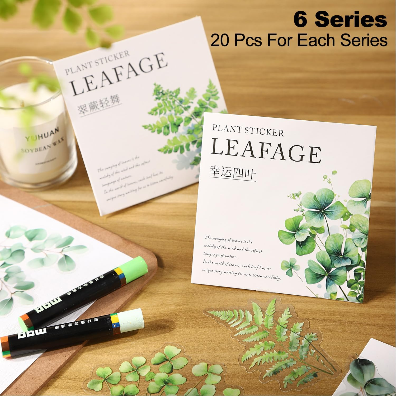 Auriicleaf Botanical Leaf PET Stickers Set, 120PCS Transparent Plant Ephemera for Scrapbooking, Journaling, DIY Crafts, and Planner