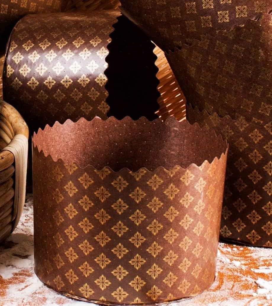Paska 15Oz Easter Bread Forms (12 Pcs) - Large Panettone Paper Molds - Brown Design W 5.1 X H 3.35-In image number 4