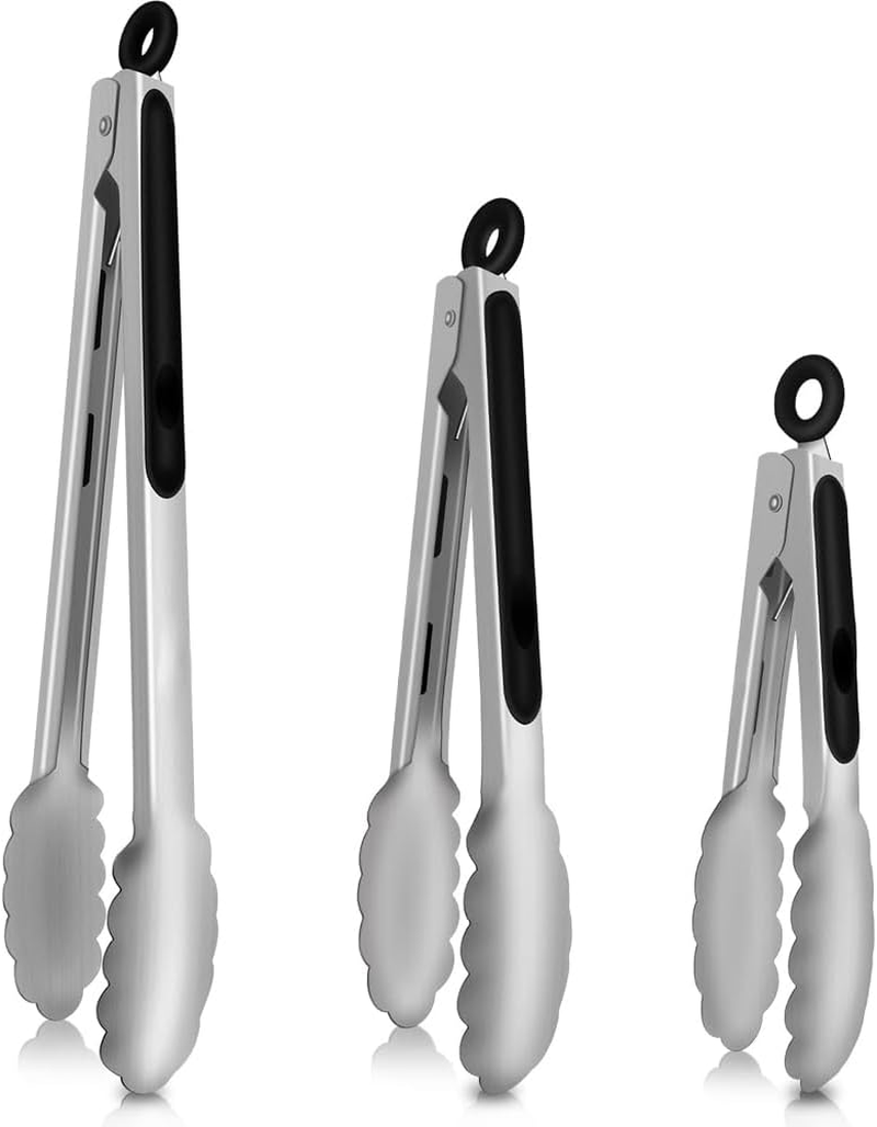 3 Pack Kitchen Tongs,Premium Silicone BPA Free,Food Tongs with Non-Slip Silicone Tips and Grip for Cooking, Baking and Bbq(18Cm & 23Cm & 30Cm) ﻿ (3 Pack Silicone Tongs)