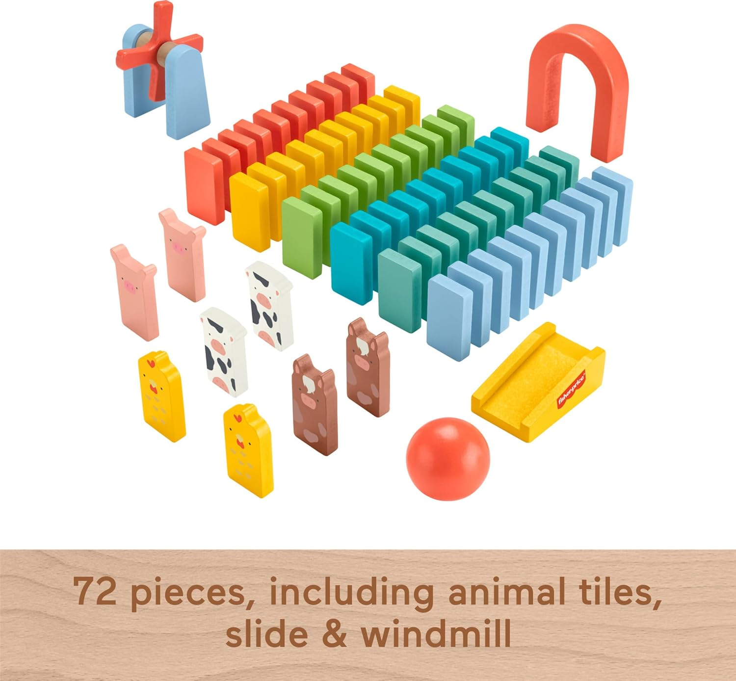 Fisher-Price Wood Preschool Game Domino Run Playset, 72-Piece Wooden Building Set for Kids Ages 3+ Years image number 4