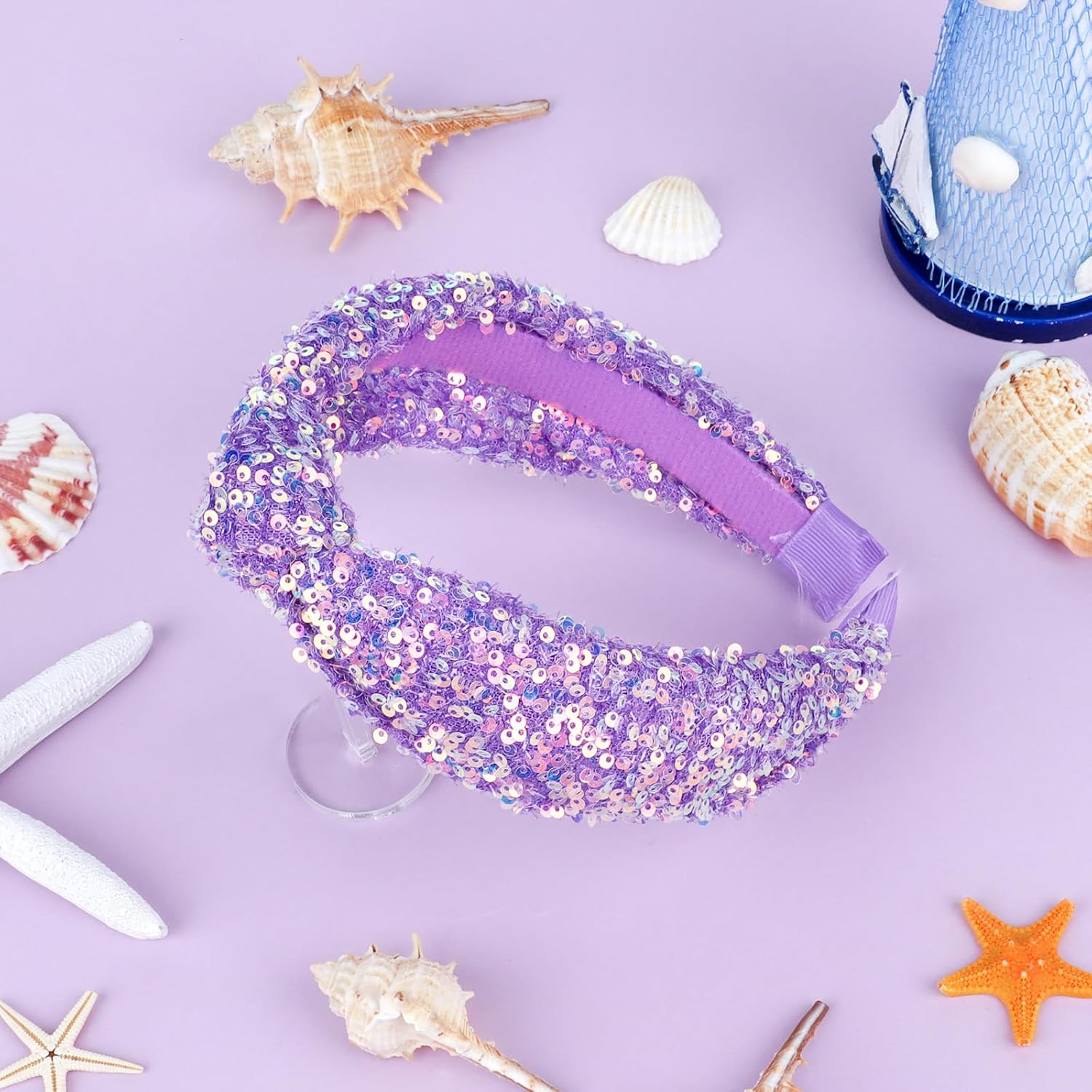 YARIEW Sequin Knotted Headband for Women - Sparkle Wide Knot Hair Bands Accessories - Cute Little Girl Princess Headband - Glitter Girls Hair Accessories (Purple) image number 2