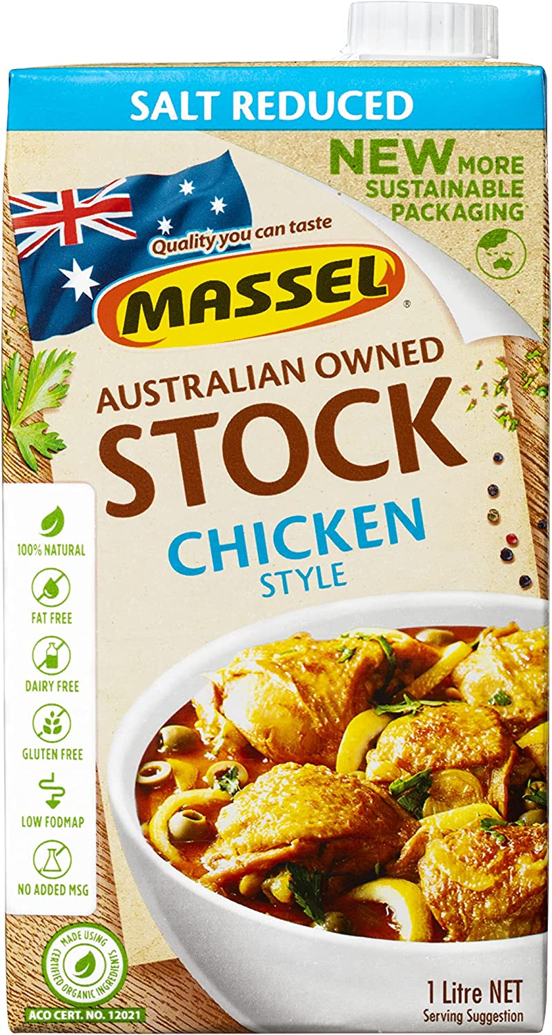 Massel Salt Reduced Chicken Style Liquid Stock - 6 X 1 Litre Carton | Plant Based, Low FODMAP, Gluten Free, Dairy Free, Trans Fat Free, No Added MSG, Vegan Friendly | Stock Powder/Cube Alternative image number 3