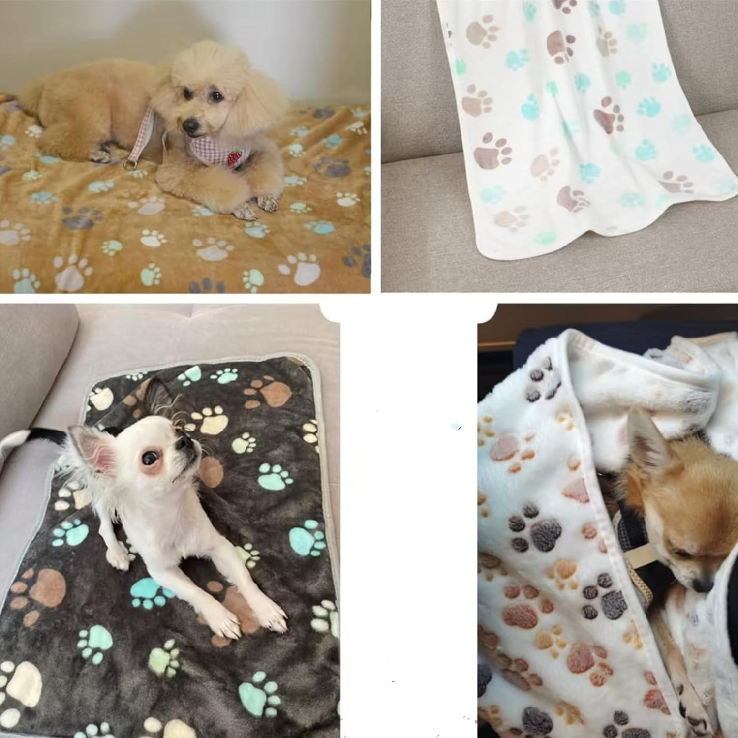Soft Fluffy Dog Blankets with Paw Print, 3 Piece Fleece Pet Blankets for Small Dogs,Cute Paw Print Puppy Blanket Fleece Pet Blankets, Soft Fluffy Fleeced Puppy Blankets image number 3