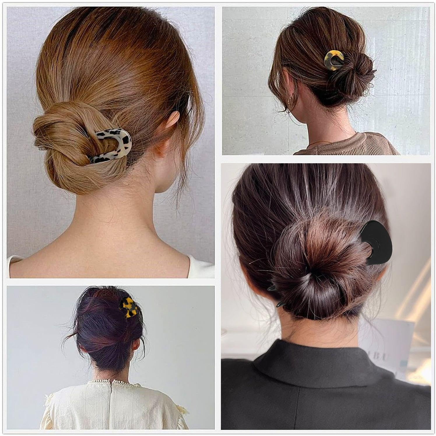 Pack of 5 U-Shaped Hair Pins, 2 Pieces Large Intestine Hair Bands with Leopard Print, Simple and Fashionable French Hair Pins, Women'S Bun Hair Fixing Decoration image number 5