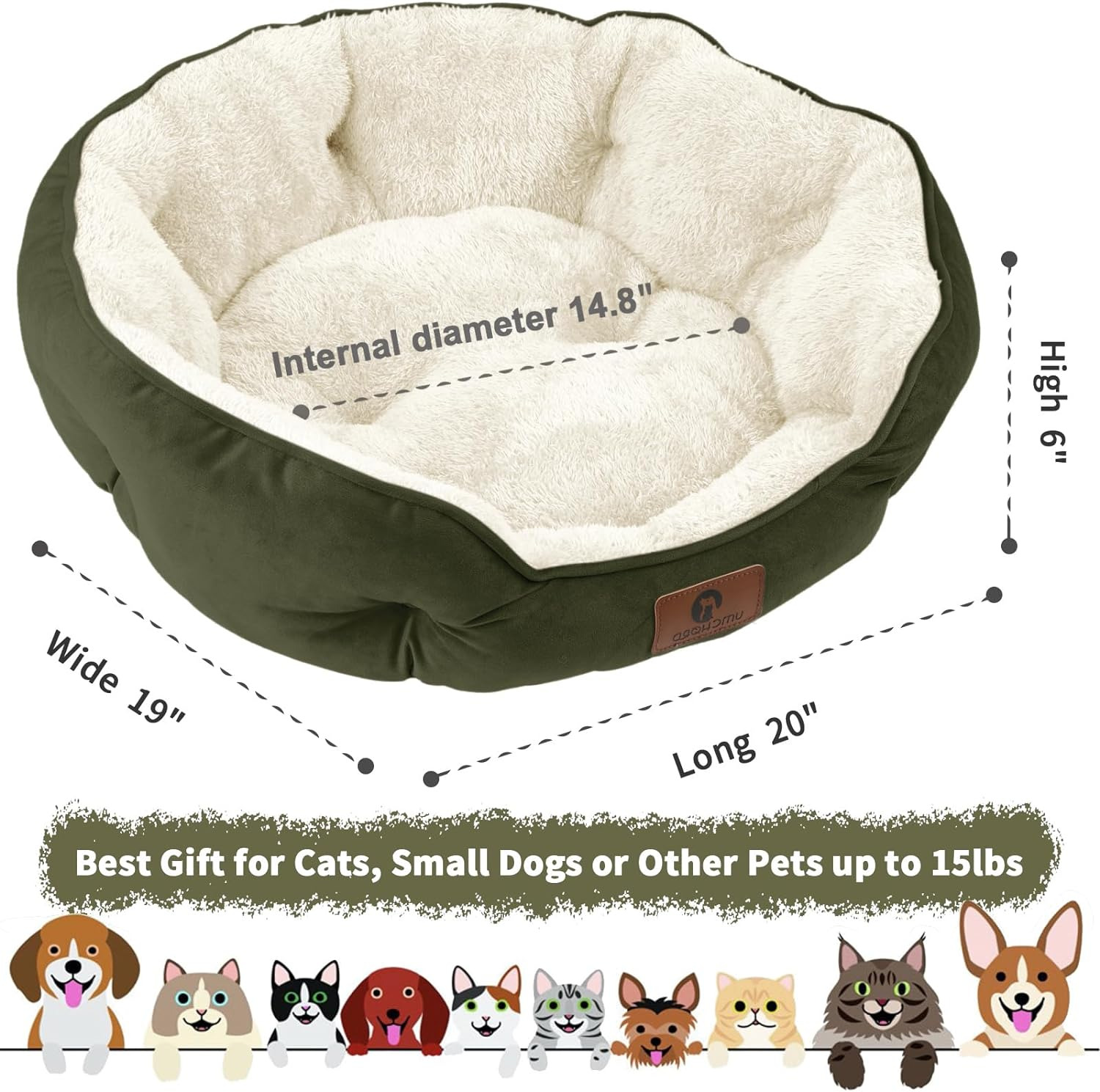 Asvin Small Dog Bed for Small Dogs, Cat Beds for Indoor Cats, Pet Bed for Puppy and Kitty, Extra Soft & Machine Washable with Anti-Slip & Water-Resistant Oxford Bottom, Green, 20 Inches image number 2