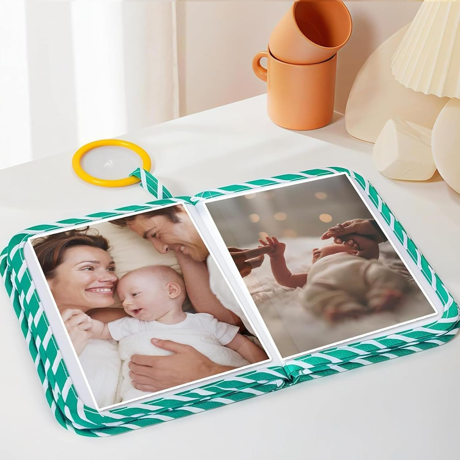 Baby Photo Album Book - Soft Dinosaur Crinkle Picture Book | Educational Portable Picture Album with Safe Mirror for Birthday Holiday Family Moments image number 4