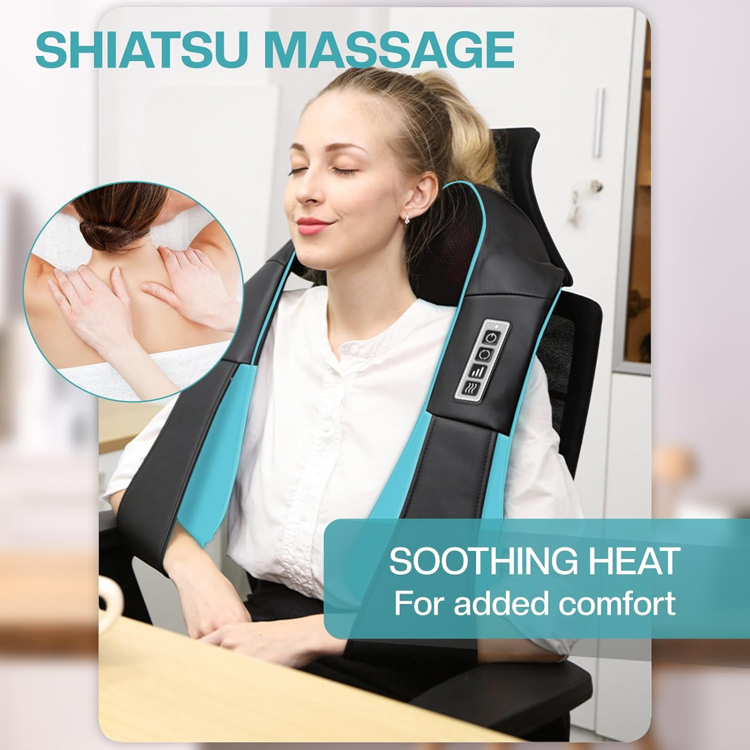 Airelax Shiatsu Neck and Back Massager with Heat - Deep Tissue Shoulder Massager, Electric Kneading Massage Pillow for Neck, Shoulder, Back Pain Relief, Home, Office & Car Use image number 3