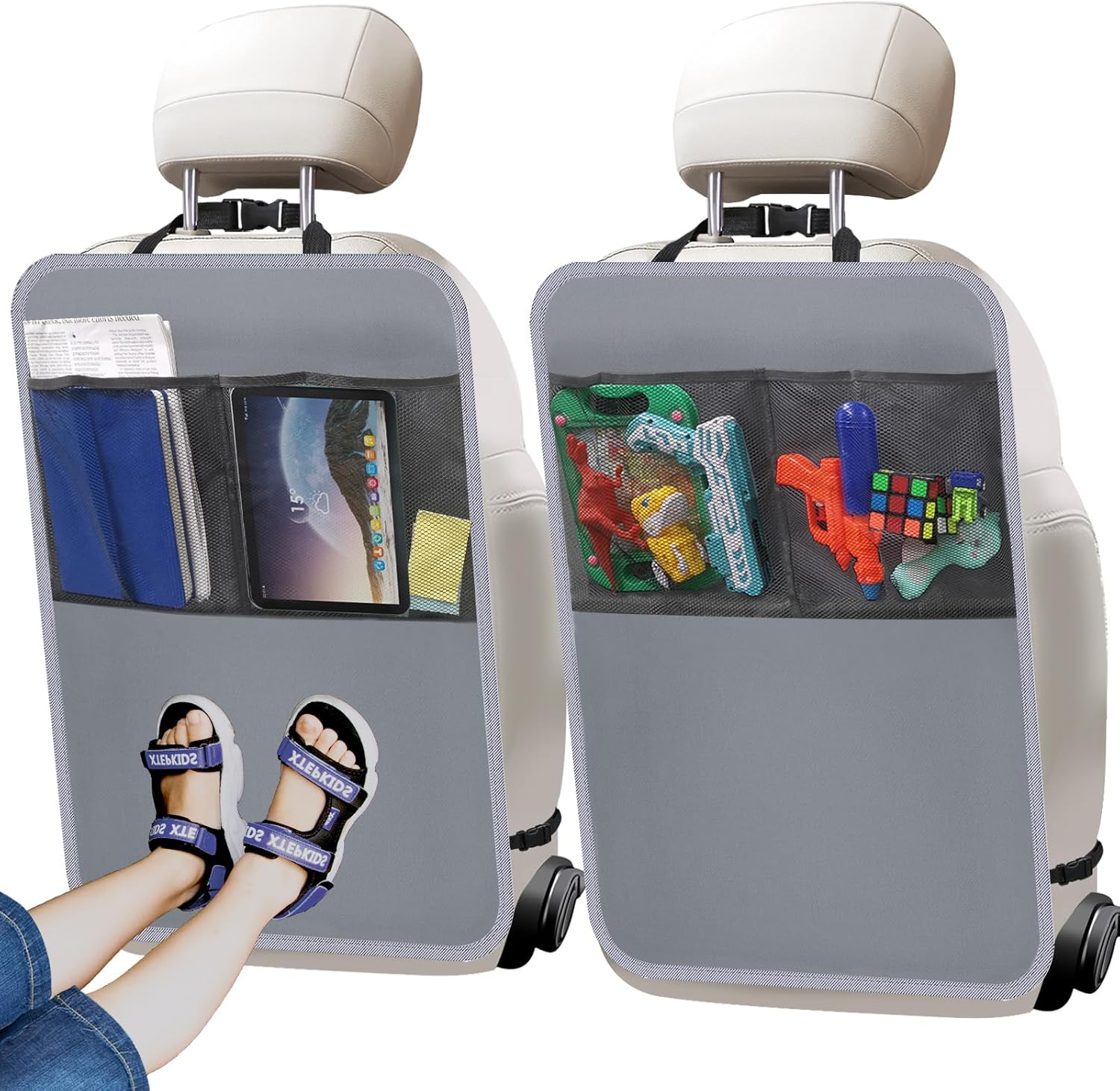 2 Pack Kick Mat Backseat Protector,Back Seat Cover for Kids,Car Seat Back Protectors with 2 Pocket Storage Organizer for Car, SUV, Minivan or Truck Seats (Black)