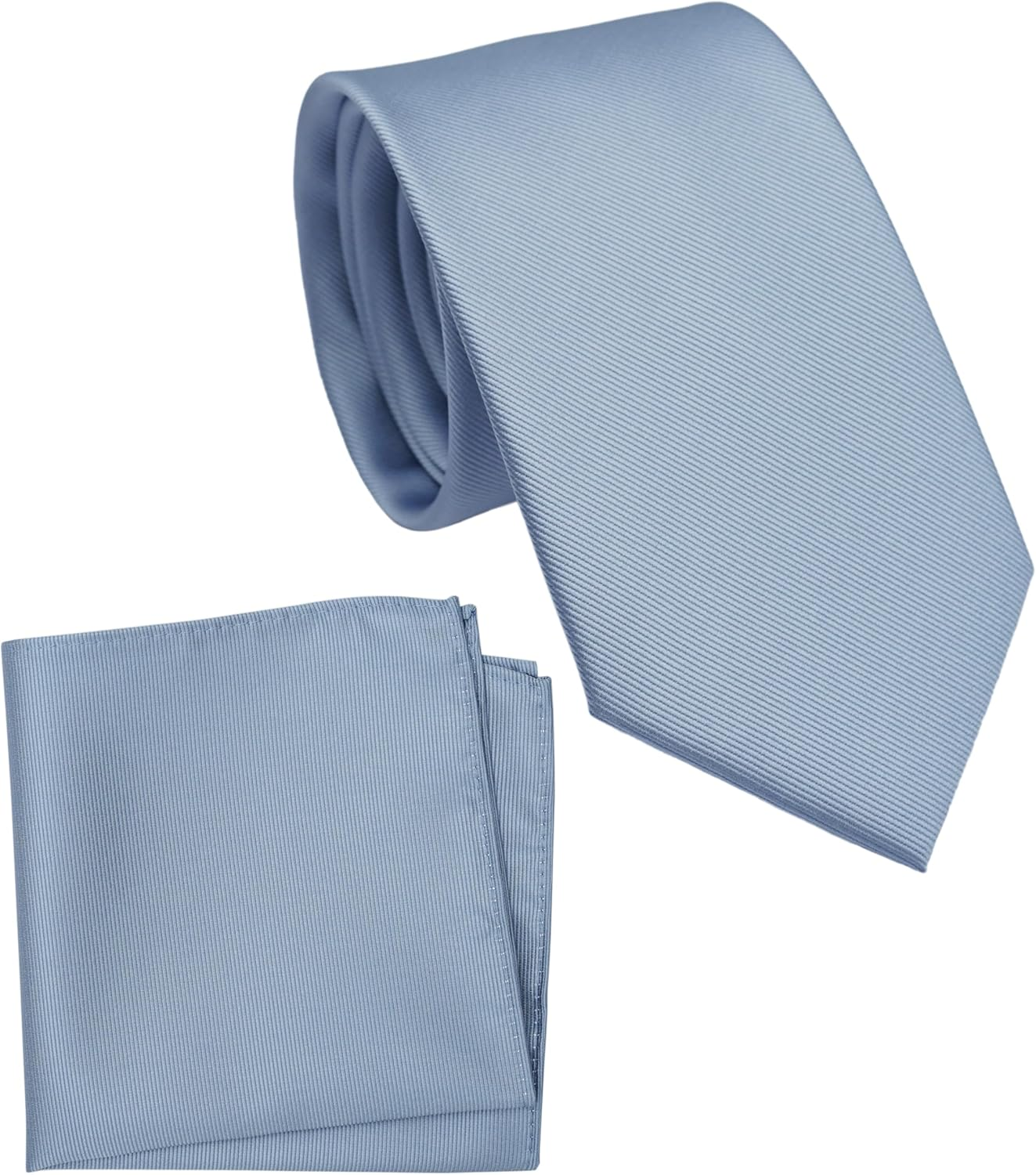 Regular Tie and Pocket Square for Men, Solid Color Necktie Set, 3.2 Inch Standard Width