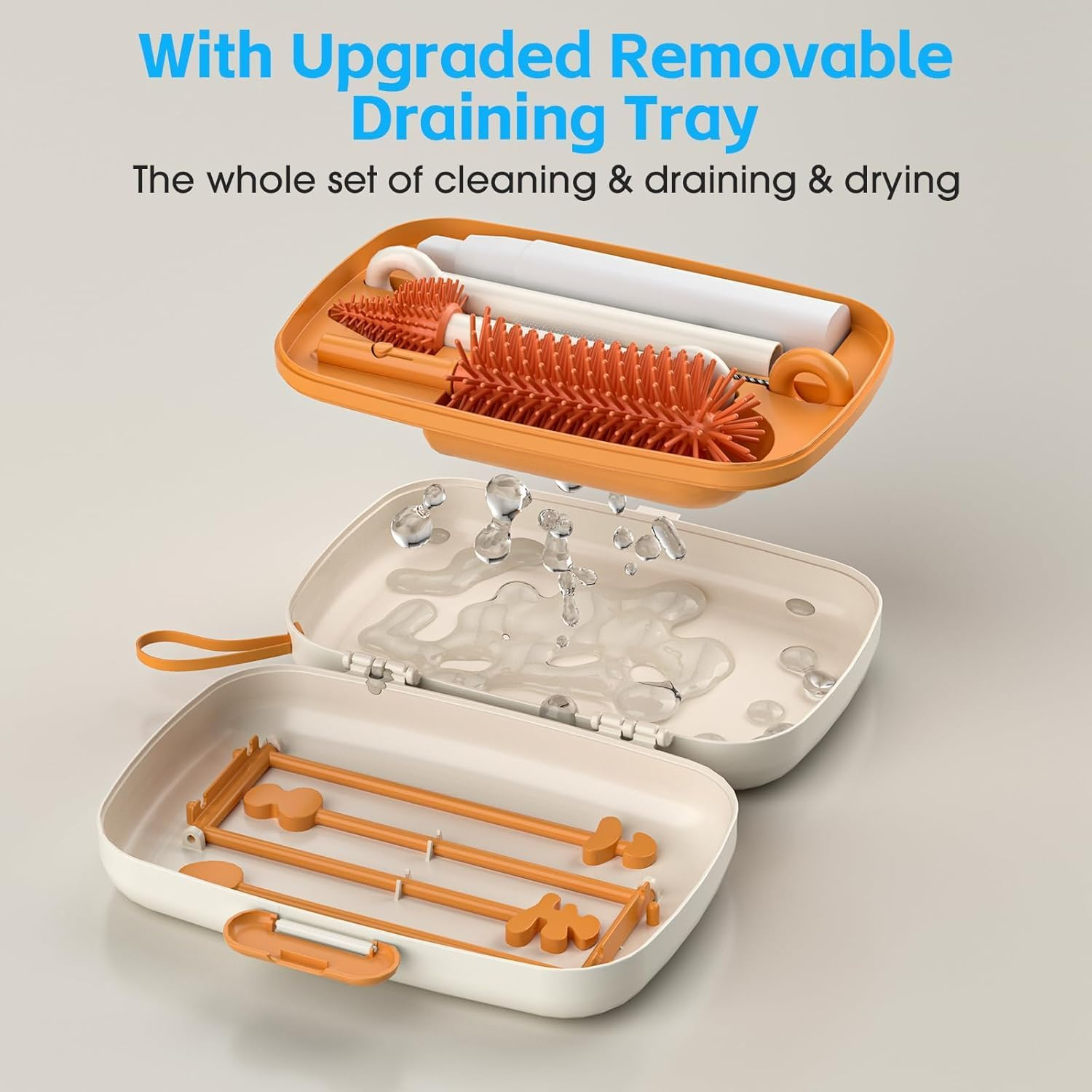 7-In-1 Bottle Brush Cleaning Set, Including Drying Rack, Draining Tray, Detachable Bottle Brush, Nipple Brush, Straw Brush and Soap Dispenser image number 5