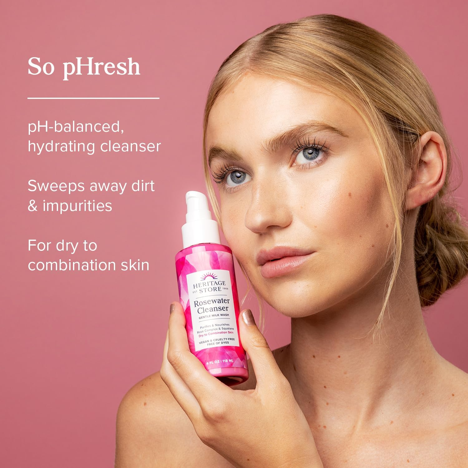 HERITAGE STORE Rosewater Facial Cleanser - Milk Face Wash Purifies and Nourishes W/Squalane, Rose Complex, Dry Skin to Combination Skin Care, Hypoallergenic, Ph Balanced, Vegan, 60-Day Guarantee, 4Oz image number 3