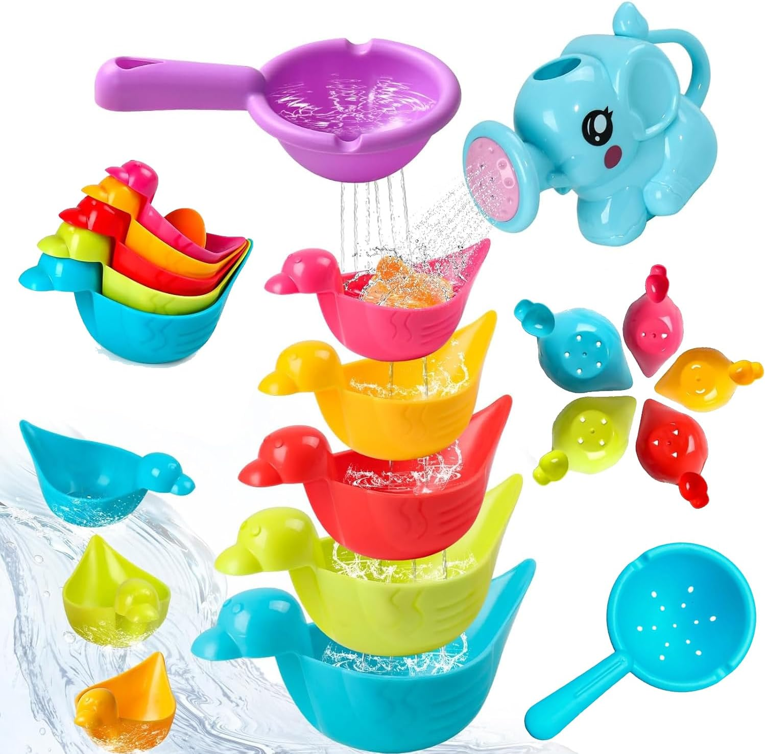 8PCS Mold Free Baby Bath Toys for Toddlers 1-3 , Floating Duck Bathtub Set for Sensory Play | Christmas Birthday Gift for 1 2 3 Year Old Boys & Girls image number 4