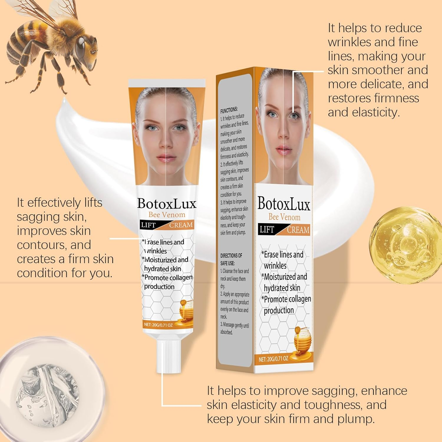 2PCS Botox Bee Venom Cream,Face Cream Moisturiser,Wrinkle Removal & Firming,Lifting & Moisturizing for All Skin Type image number 2