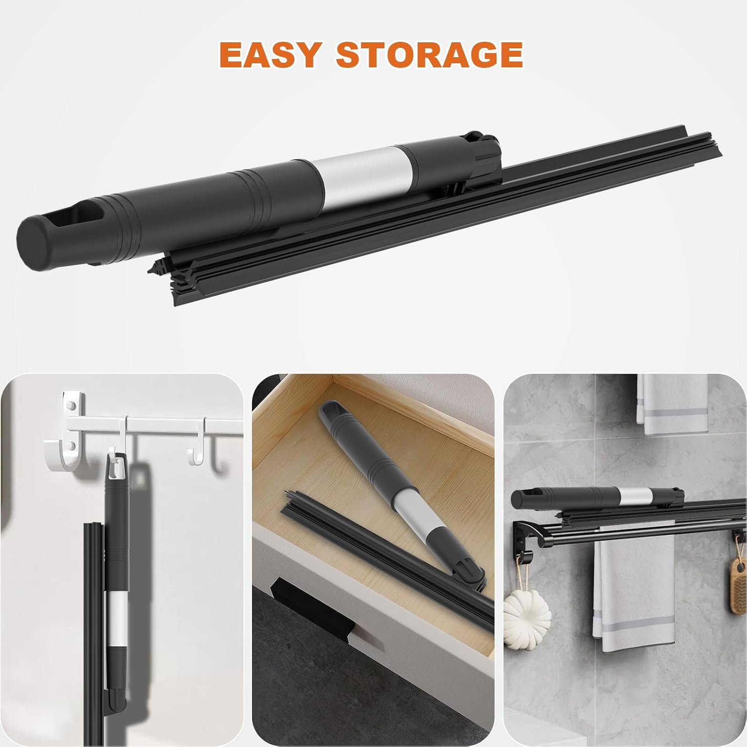 TMA All-Purpose Shower Squeegee, Silicone Glass Doors Squeegee, Bathroom Cleaner Tool for Shower Doors, Windows, Mirrors, Tiles and Car Window, Black image number 5