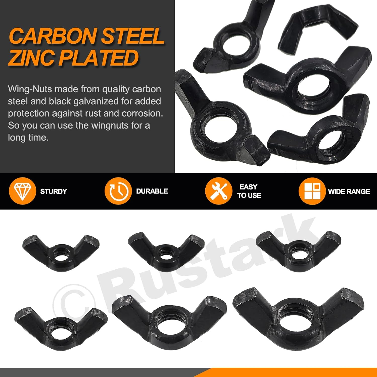 Rustark 125Pcs 6 Sizes Black SAE Zinc Plated Butterfly Wing Nuts Assortment Kit Butterfly Wingnuts Carbon Steel Wing Nuts Hand Twist Secure Fasteners for Industrial Machine image number 2