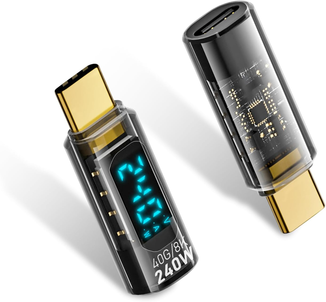 Duttek 240W USB C Extension Adapter with Digital Display, 40Gbps USB C Male to Female Adapter, USB C Adapter Support 8K@60Hz for Thunderbolt 4/3, Iphone 16 15 Pro Max 2 Pack (Blue)