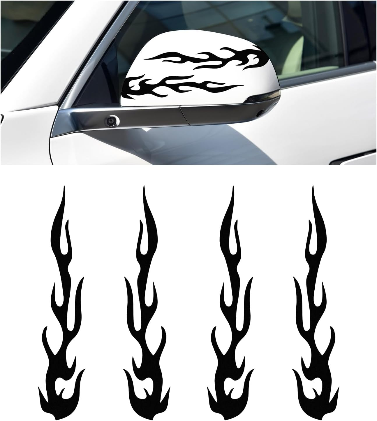 4 PCS Car Flame Reflective Sticker, Waterproof Racing Sports Flame Stripe Decal, Self Adhesive Bumper Decals Safety Stickers for Car Mirror Motorcycle Helmet, Car Accessories (Orange)