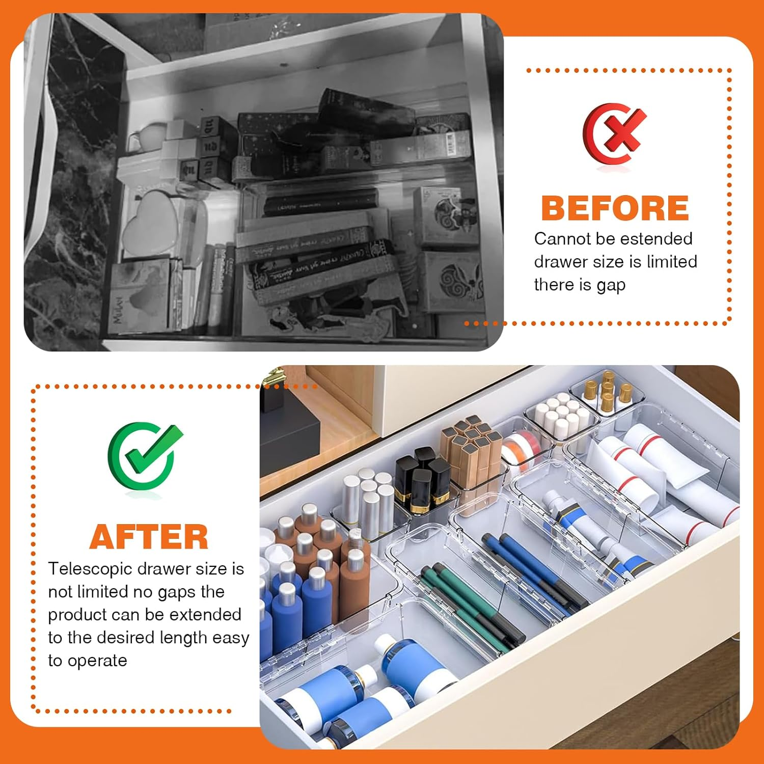 25 Pcs Adjustable Clear Plastic Drawer Organiser Set, 4 Sizes Desk Drawer Divider Organizers and Storage Bins for Makeup, Jewelry, Gadgets for Kitchen, Bedroom, Bathroom, Office