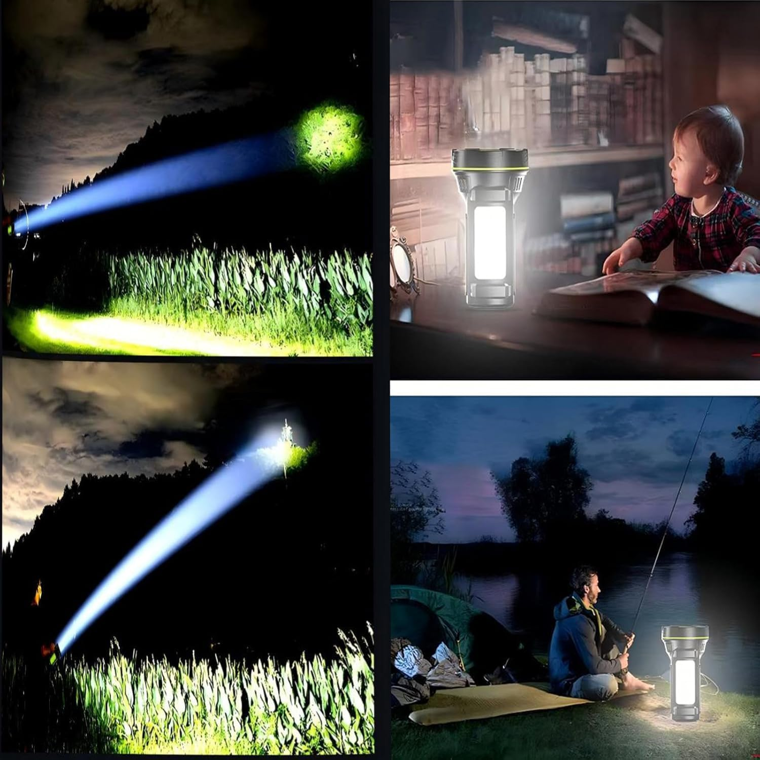 LED Handheld Flashlights, Super Bright Torch Searchlight, Portable LED Spotlight, Rechargeable Waterproof Flashlight Lantern for Camping, Hiking, Fishing, Hunting, Emergency