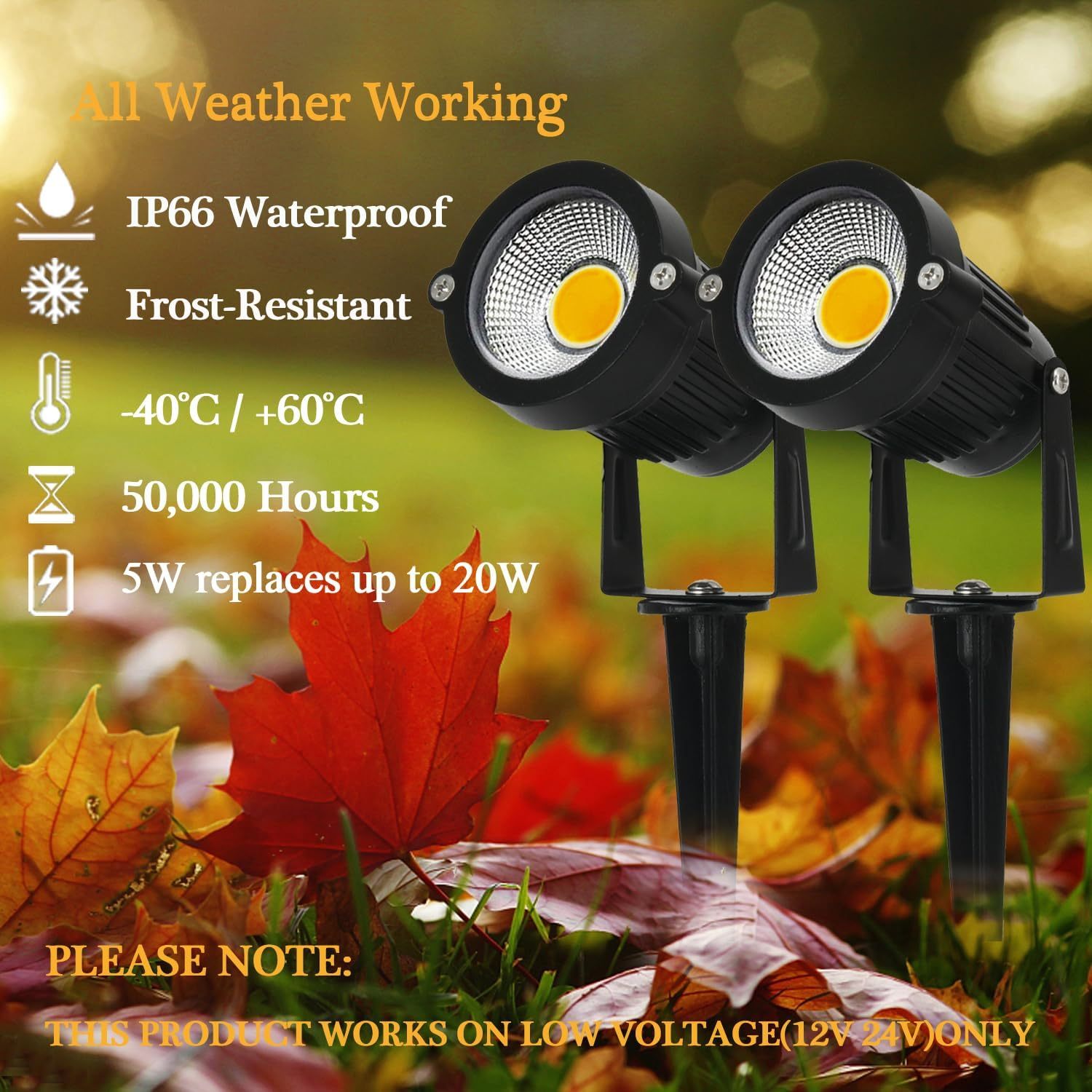 Garden Light with Ground Spike 5 W LED Garden Spotlight IP66 Waterproof Garden Lamp with Plug Warm White 3000 K LED Spotlight for Outdoor Garden Lawn Tree Meadow (Pack of 4) image number 2