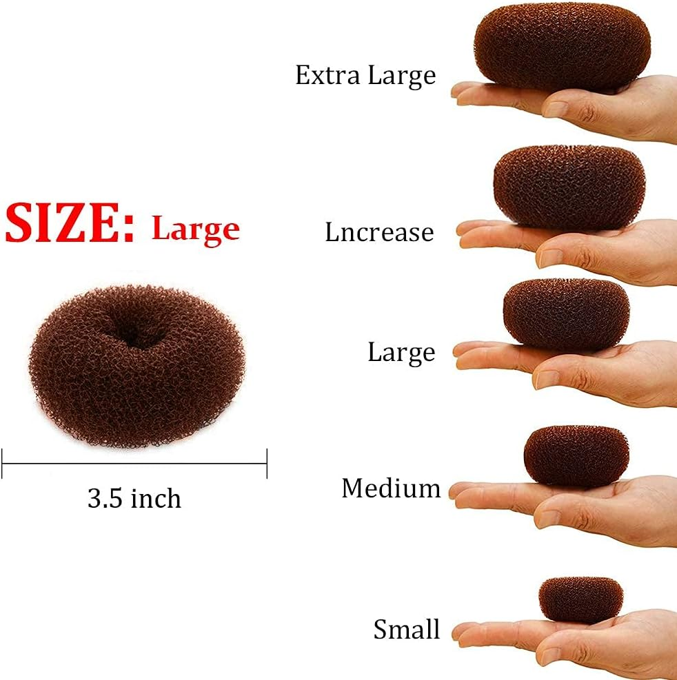 Hair Donut Bun Maker, Ring Style Bun, 2PCS Chignon Hair Large Doughnut Shaper for Thick and Long Hair (Large, 8.9Cm /Brown) image number 2