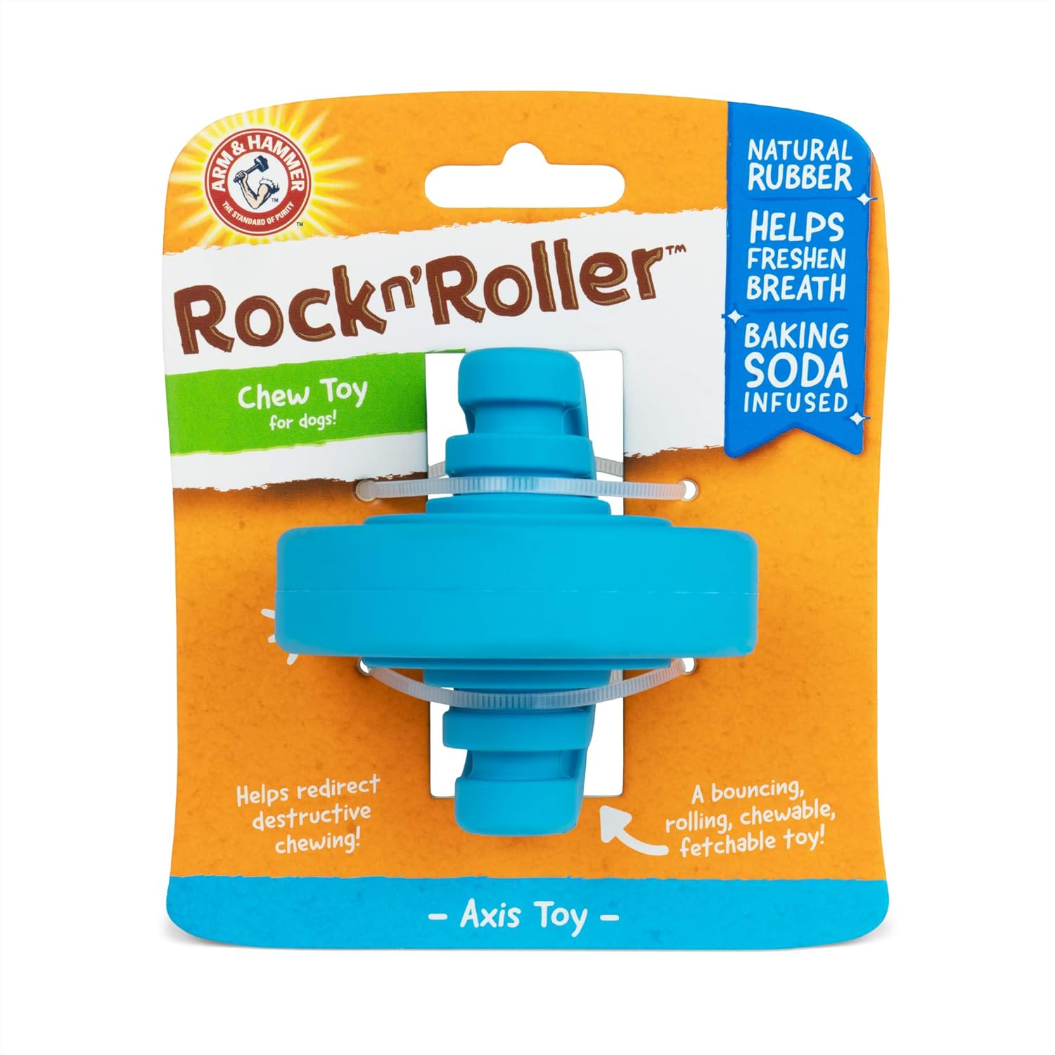 Arm & Hammer Rock N' Roller Axis Rubber Chew Toy for Dogs | Bouncing, Rolling, Chewable, Fetchable Dog Toy Made with Natural Rubber and Baking Soda to Help Redirect Destructive Chewing image number 1