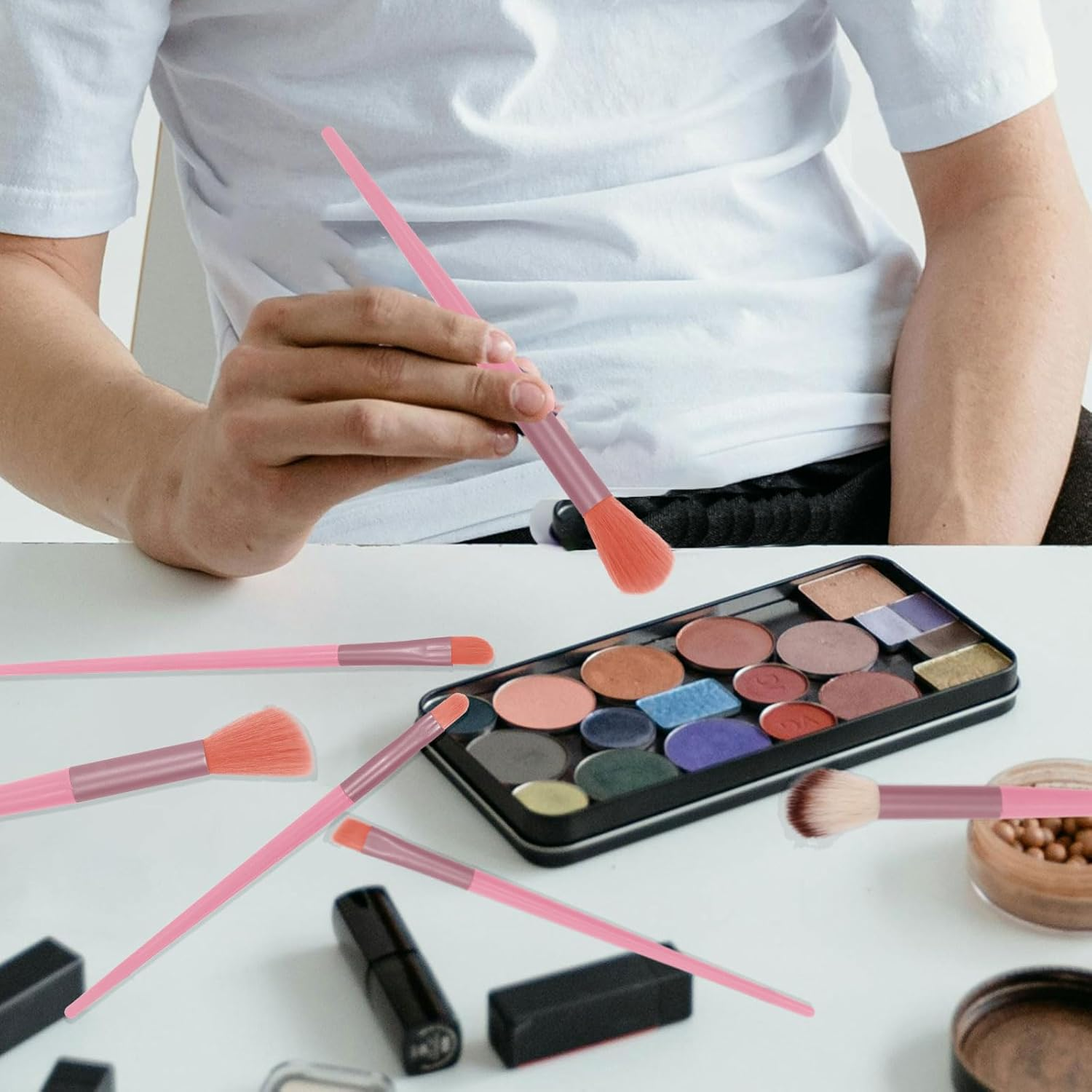 Bagentry 13 Pcs Professional Makeup Brushes Set with Bag, Complete Function Portable Make up Brushes, Foundation Powder Concealers Eye Shadows Lip Cosmetic Brushes for Enthusiasts (Pink) image number 5