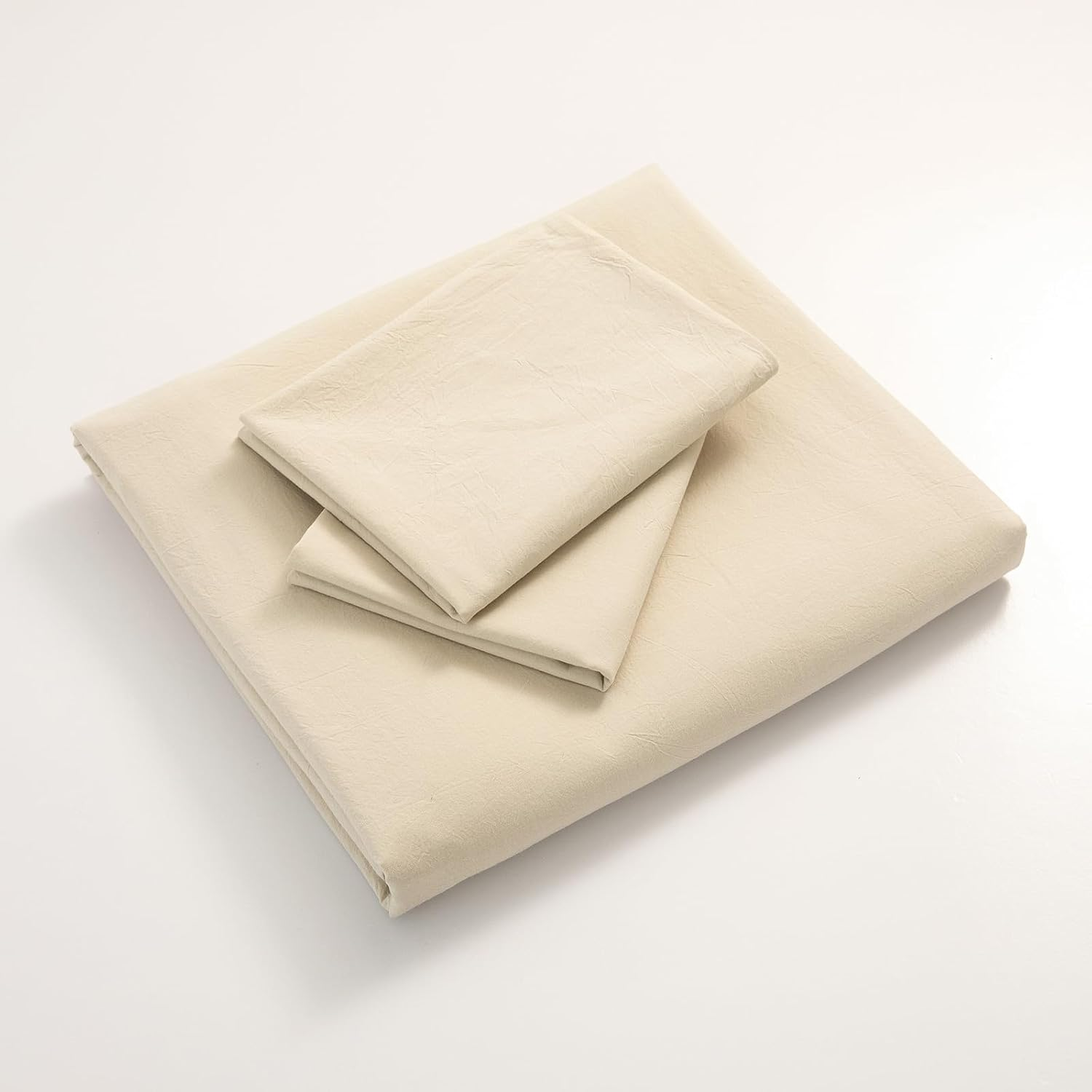 JIYUAN 100% Washed Cotton Duvet Cover Set Comfy Simple Style Soft Breathable Textured Durable Linen Feel Bedding for All Seasons Queen, Solid Beige image number 5