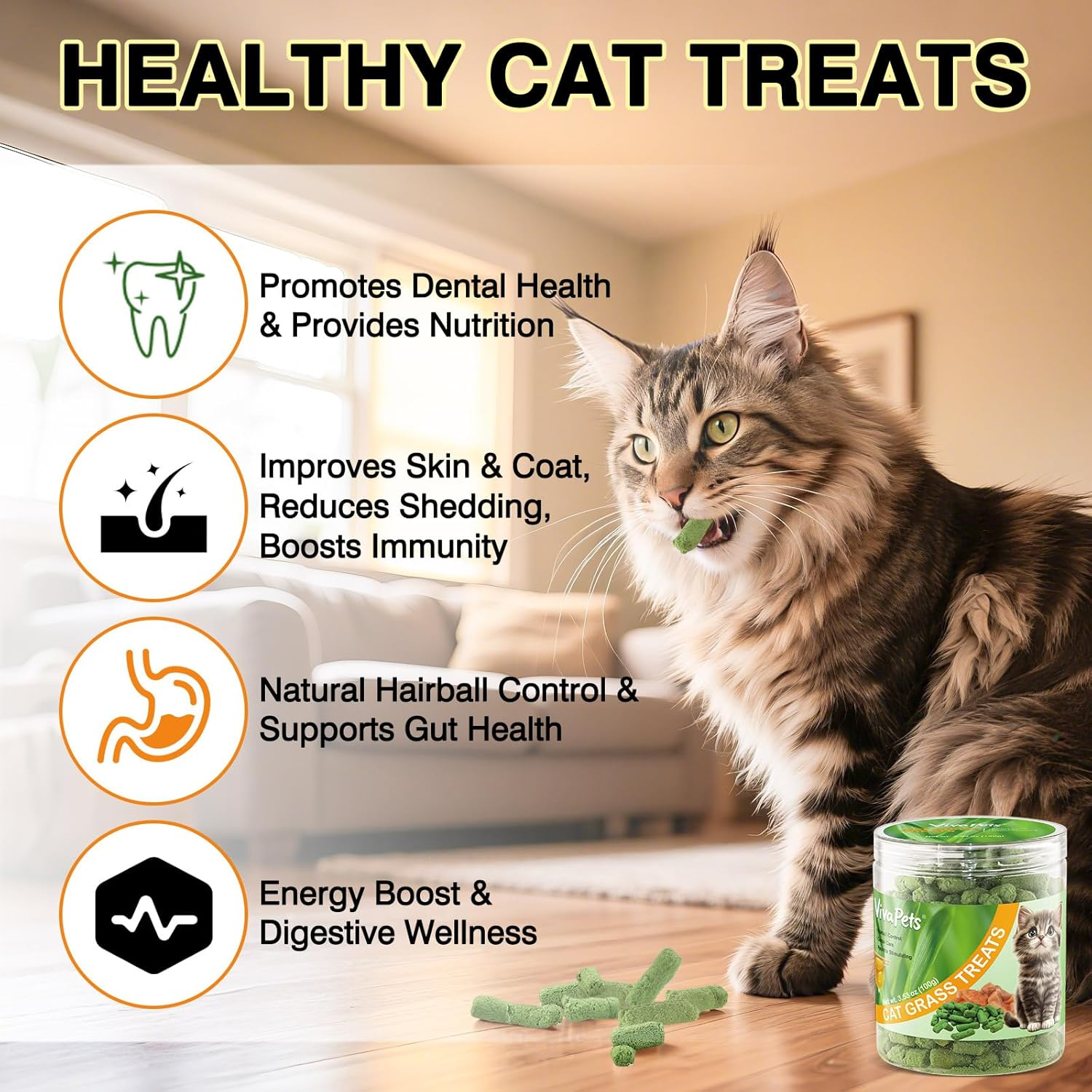 Freeze-Dried Cat Treats 100G - Chicken & Egg Yolk with Cat Grass | Dental Health, Hairball Control, Skin & Coat Care | Natural Lickable Snacks for Kittens image number 4