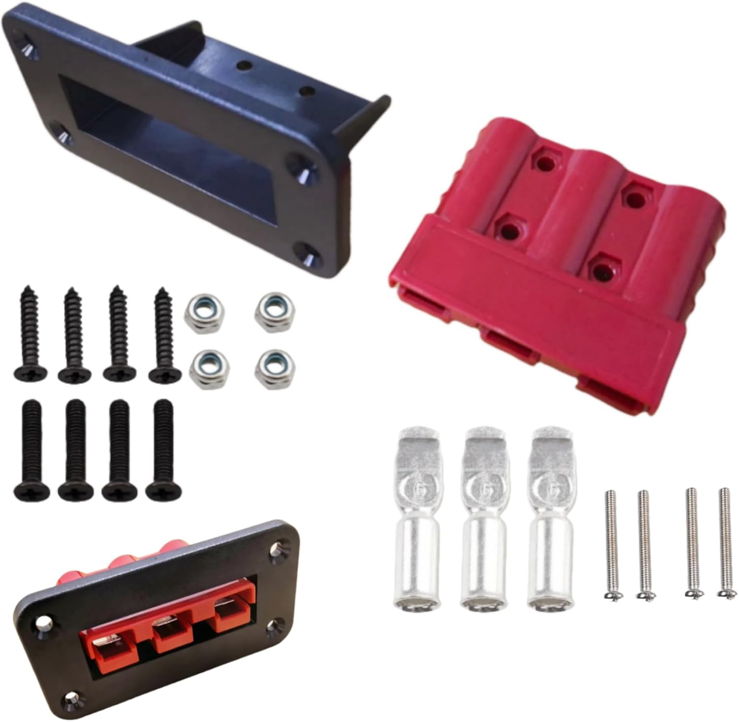 KUGONTC 1Set Red 3Pin 50Amp Anderson Plug &Flush Mount Holder,Electric Forklift Charging Plug Cable,3 Pole 50A Battery Quick Connector,Jumper Cable Connector for Control Box DCDC Charger DCDC Wiring image number 4