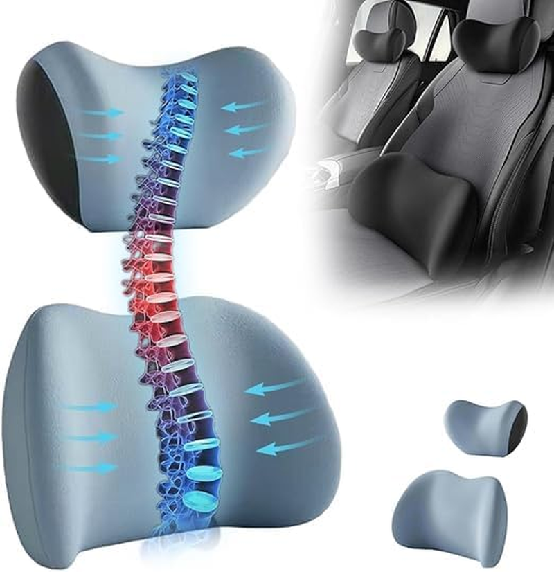 Car Headrest & Lumbar Support Cushion, 2025 New Ergonomic Car Seat Headrest, Memory Foam Car Seat Headrest and Lumbar Support Cushion for Neck and Back Pain Relief (Black)