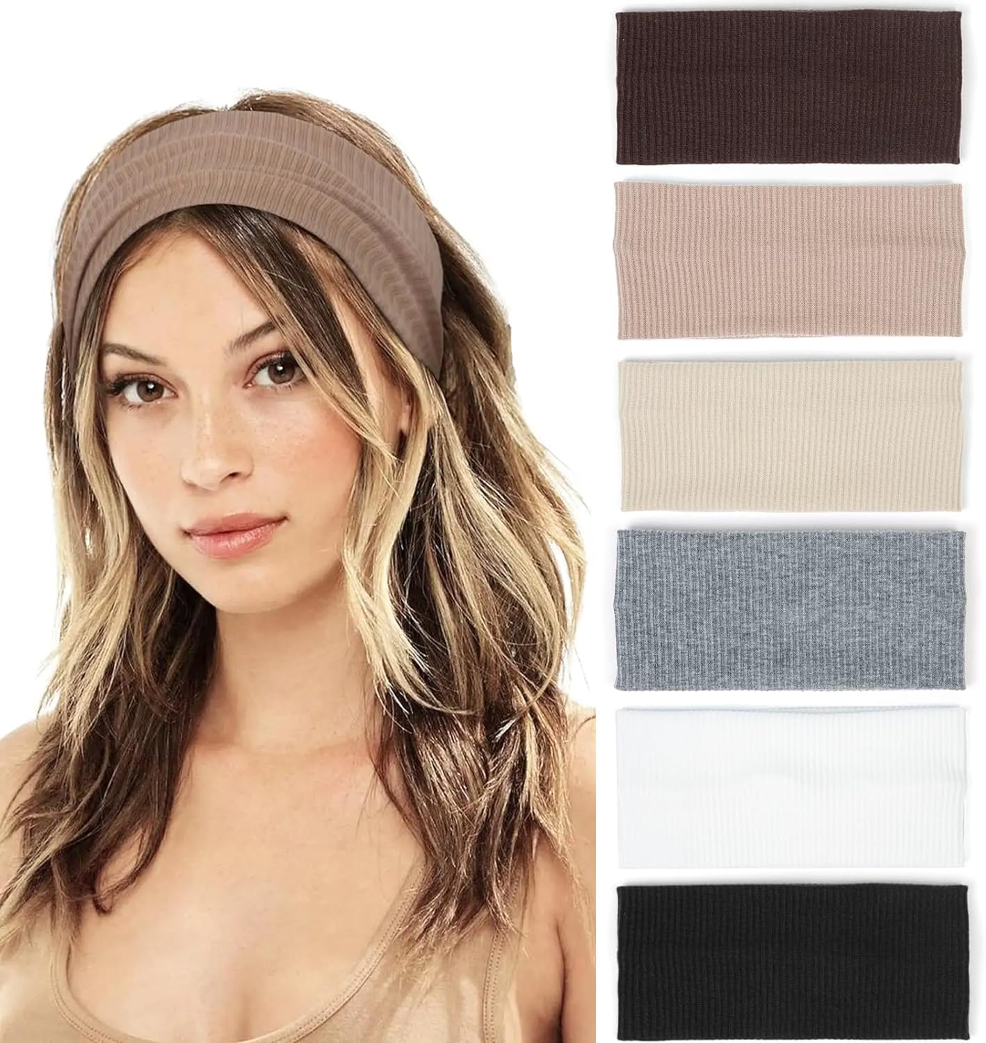 Headbands for Women Non Slip,6Pcs Trendy Womens Headbands, Soft Elastic Thick Hairbands Fashion Workout Yoga Hair Accessories image number 3