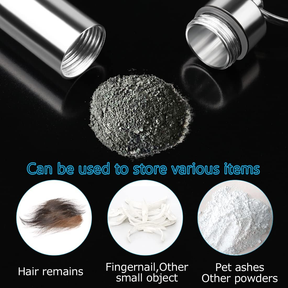 Chunlongfour Waterproof Cremation Pet Urns Keychain for Dogs Ashes, Cylinder Cat Dog Urn for Pet Ashes Cremation Keepsake Memorial Ashes Jewelry Pend - Cylinder Silver 2 Pcs image number 6