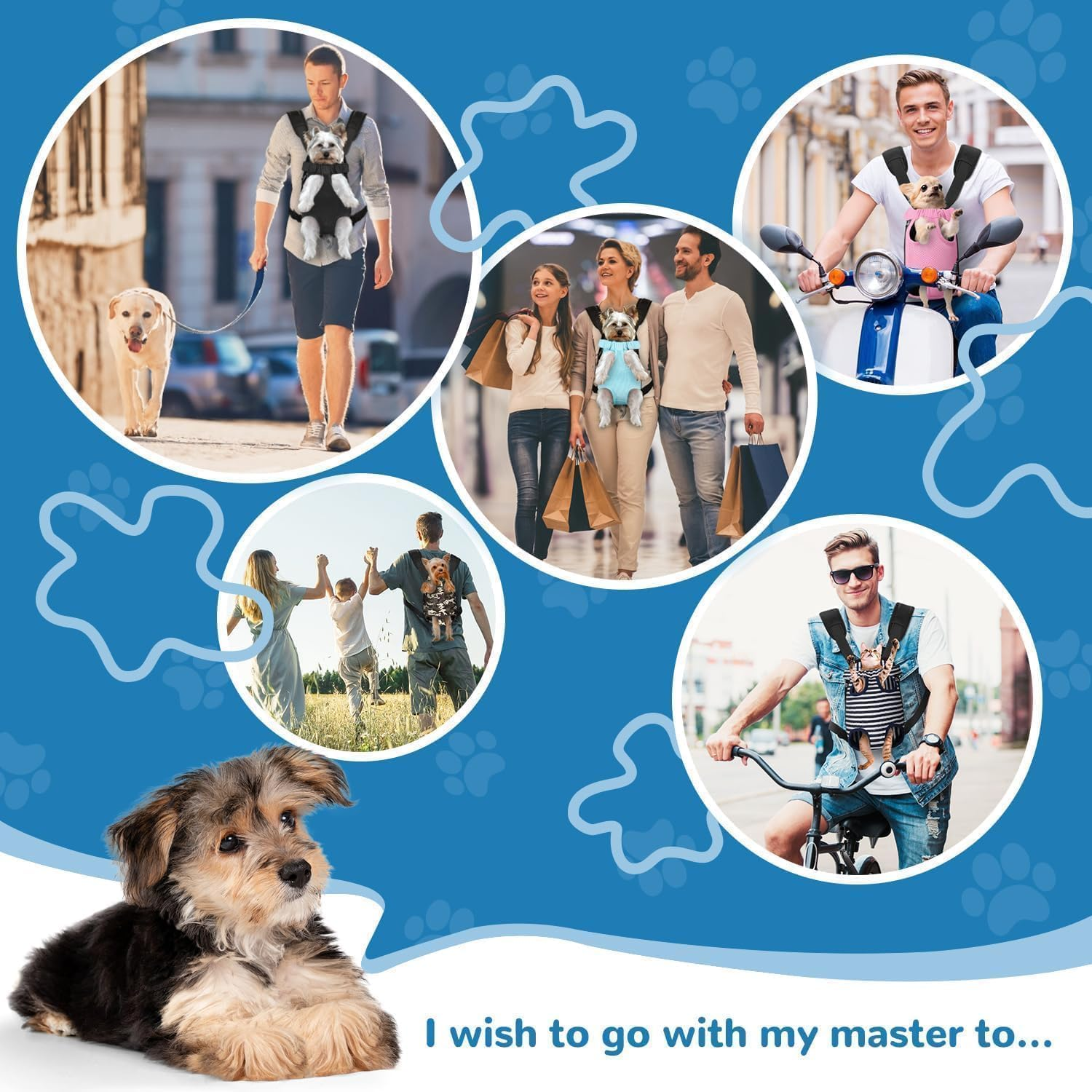 YUDODO Pet Dog Carrier Backpack Adjustable Dog Front Carrier, Legs Out Easy-Fit Dog Travel Backpack Carrier for Hiking Camping for Small Medium Dogs Cats and Rabbits (Medium, C-Blue White Strip) image number 3