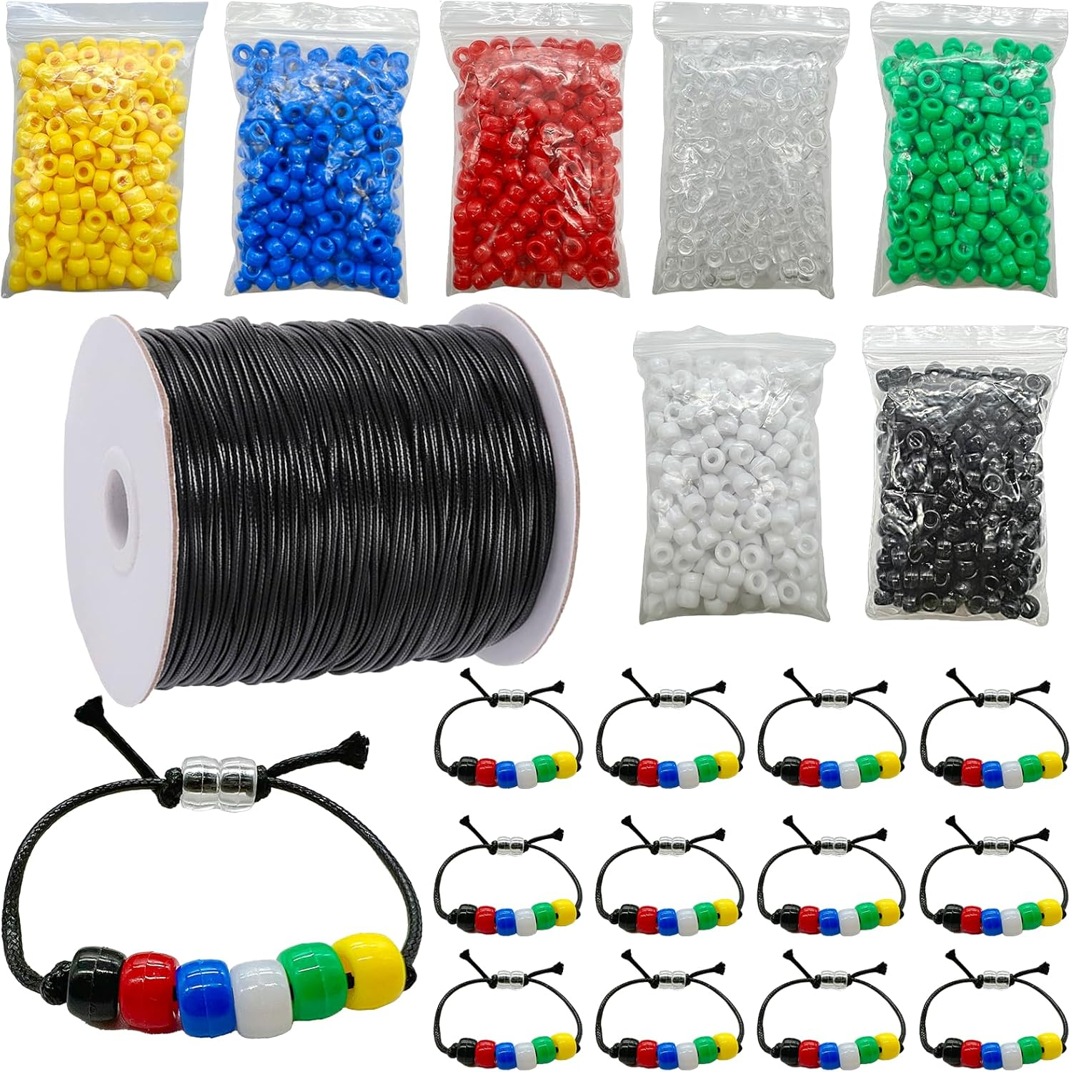 1400 Pcs Plan of Salvation Bracelet Kit Bead Bulk Wordless Faith Bracelet Black White Red Green Yellow Blue Clear Beads with 100 Yards Waxed Cotton Thread Cord Christian Beads for Bracelets image number 5