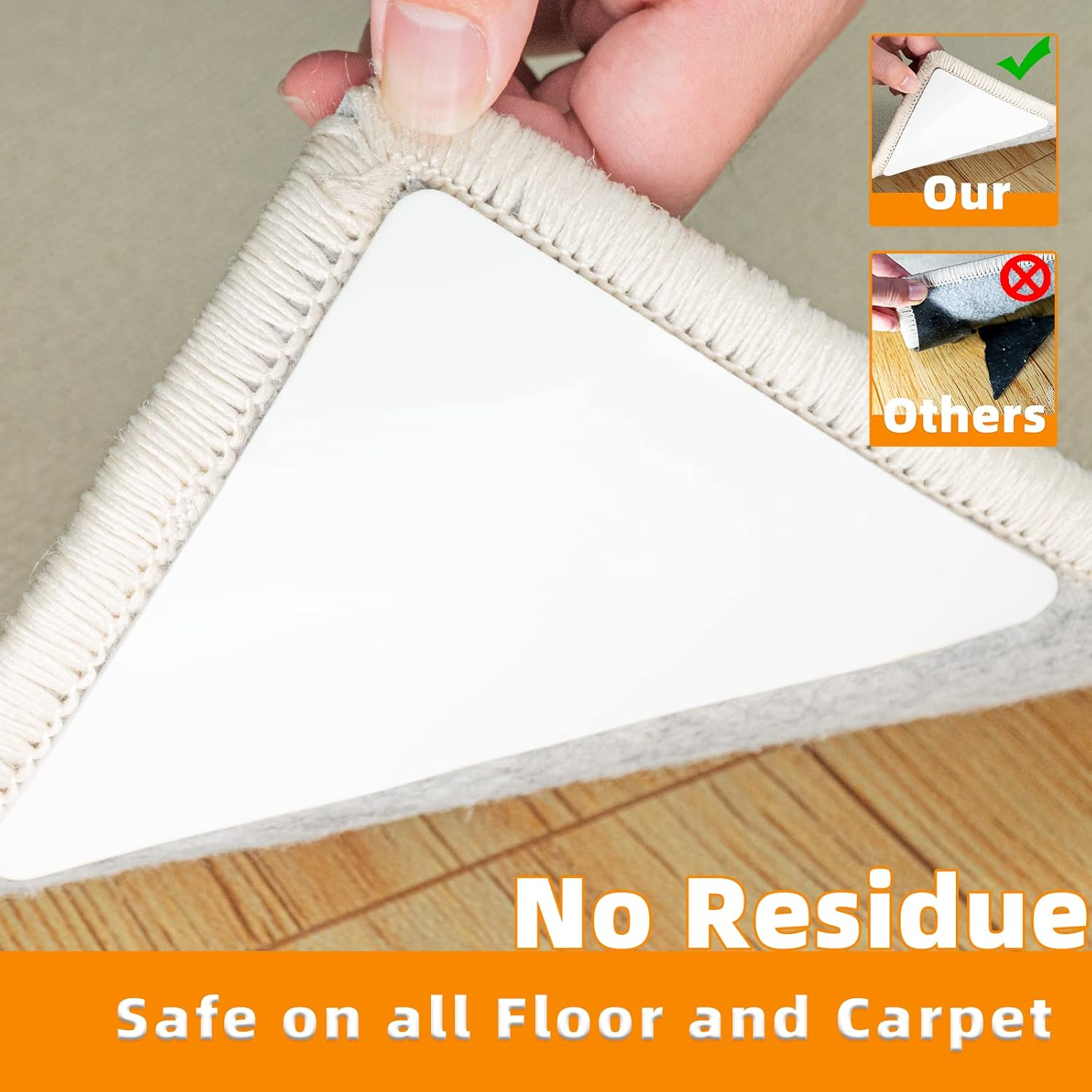 Carpet Tape, 12 Pcs Non Slip Rug Tape for Hardwood Floors and Tiles, Reusable and Washable Rug Pad Gripper for Area Rugs, Dual Sided Adhesive Rug Grip Keep Corners Flat image number 1