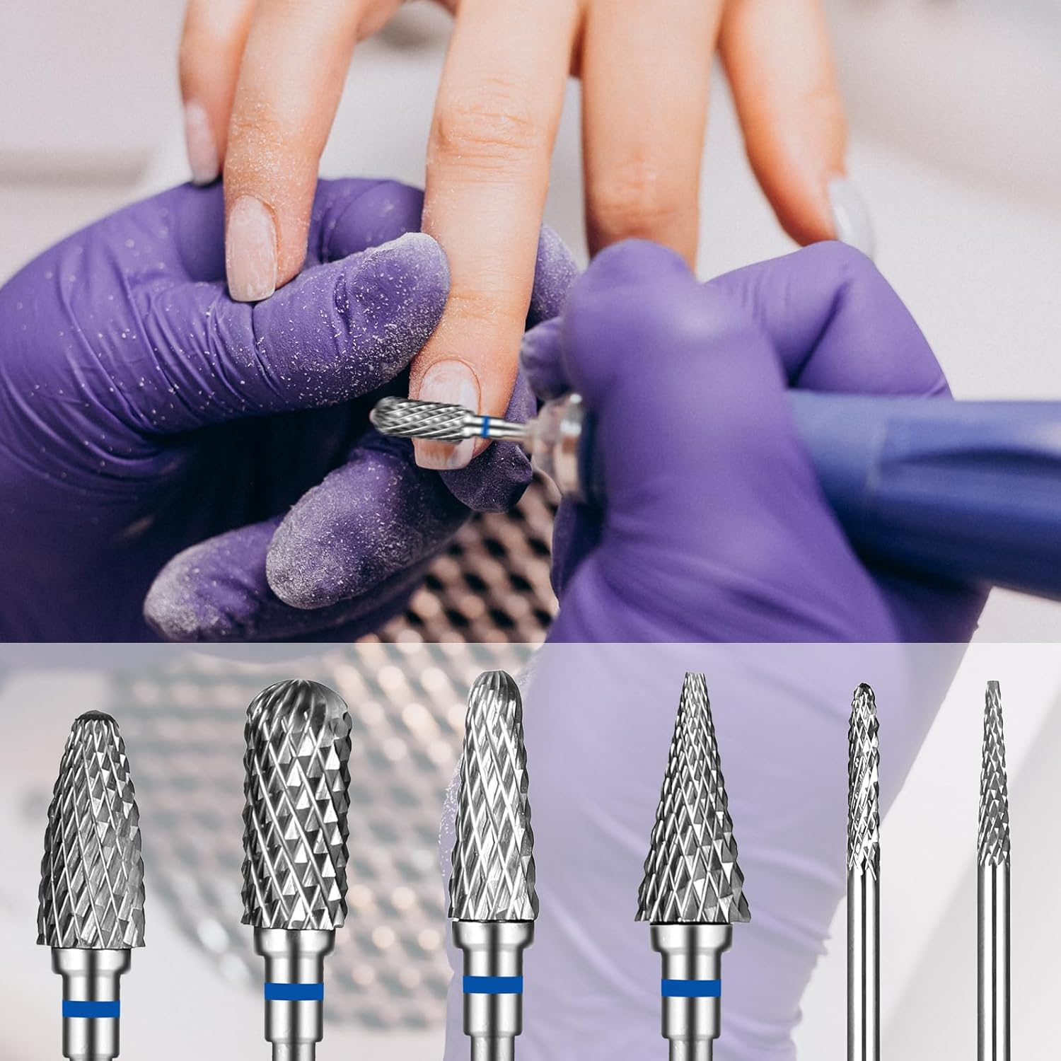 Gjinxi 6 Pack Nail Drill Bits for Acrylic Nails, 3/32 Inch Professional Tungsten Carbide Nail Bits, Cuticle Efile Nails Drill Bit Grinding Heads, Electric Cuticle Drills Bit Accessories for Home Salon