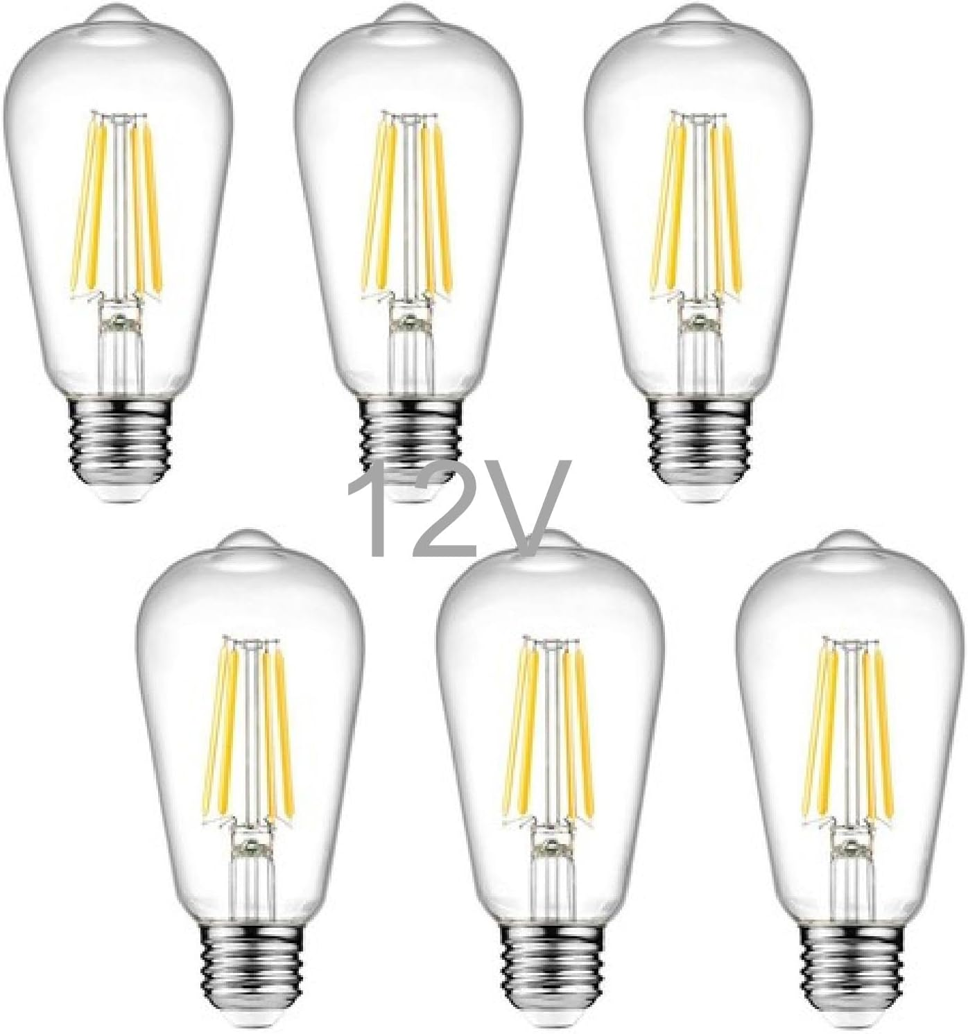 12V LED Edison Light Bulbs Low Voltage - Warm Light 6W E27 Standard Base 60W Equivalent - DC Bulb for RV, Solar Panel Project, Boat, Garden Landscape, Off-Grid Lighting, Pack of 6 image number 3