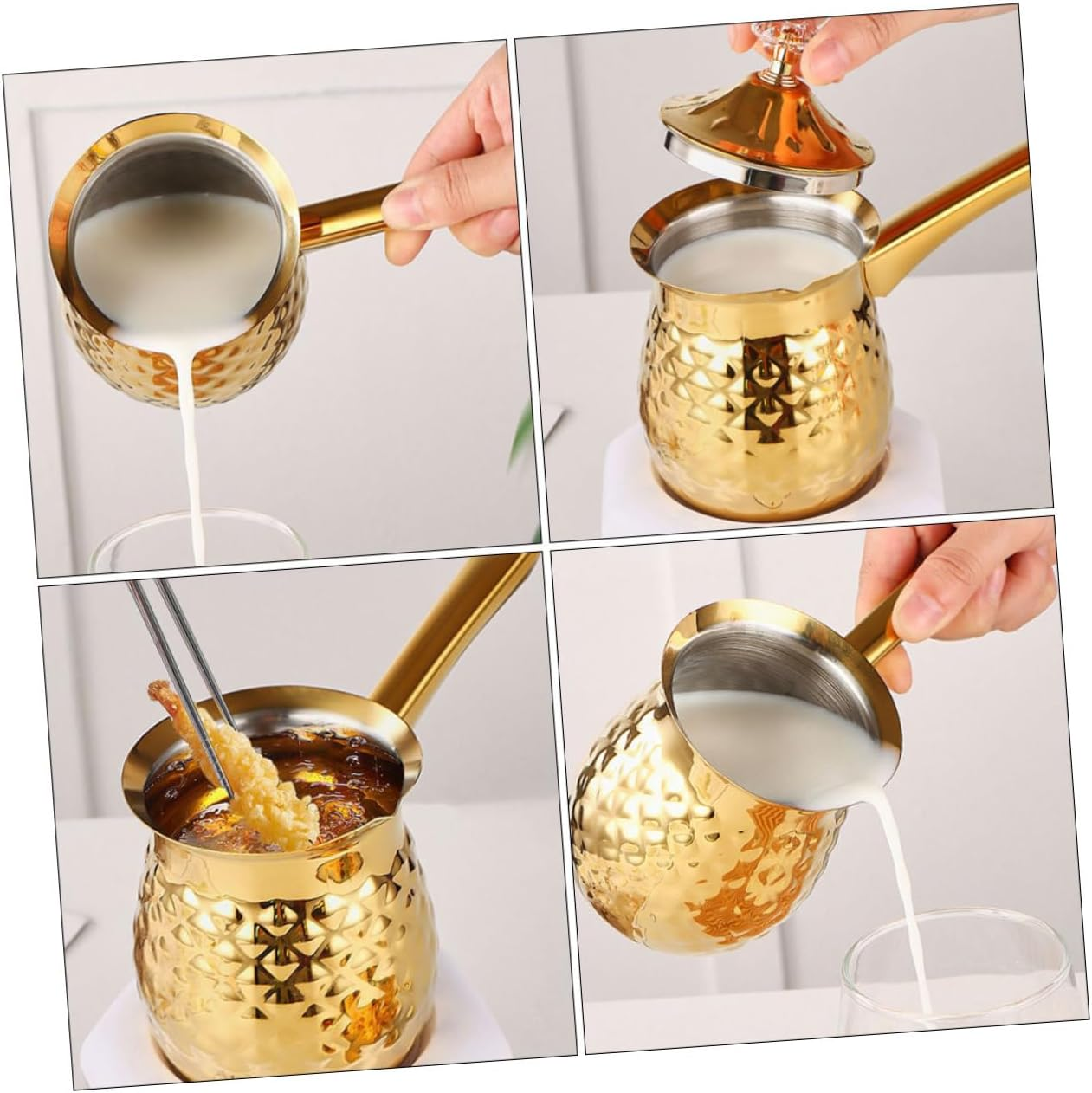 Traditional Turkish Cezve Maker & Mocha Cup - Stove Top, Milk Warmer, Induction Pot, Arabic & Greek Coffee Maker, Butter Melter, 400Ml Vintage Metal Tea Pot image number 5