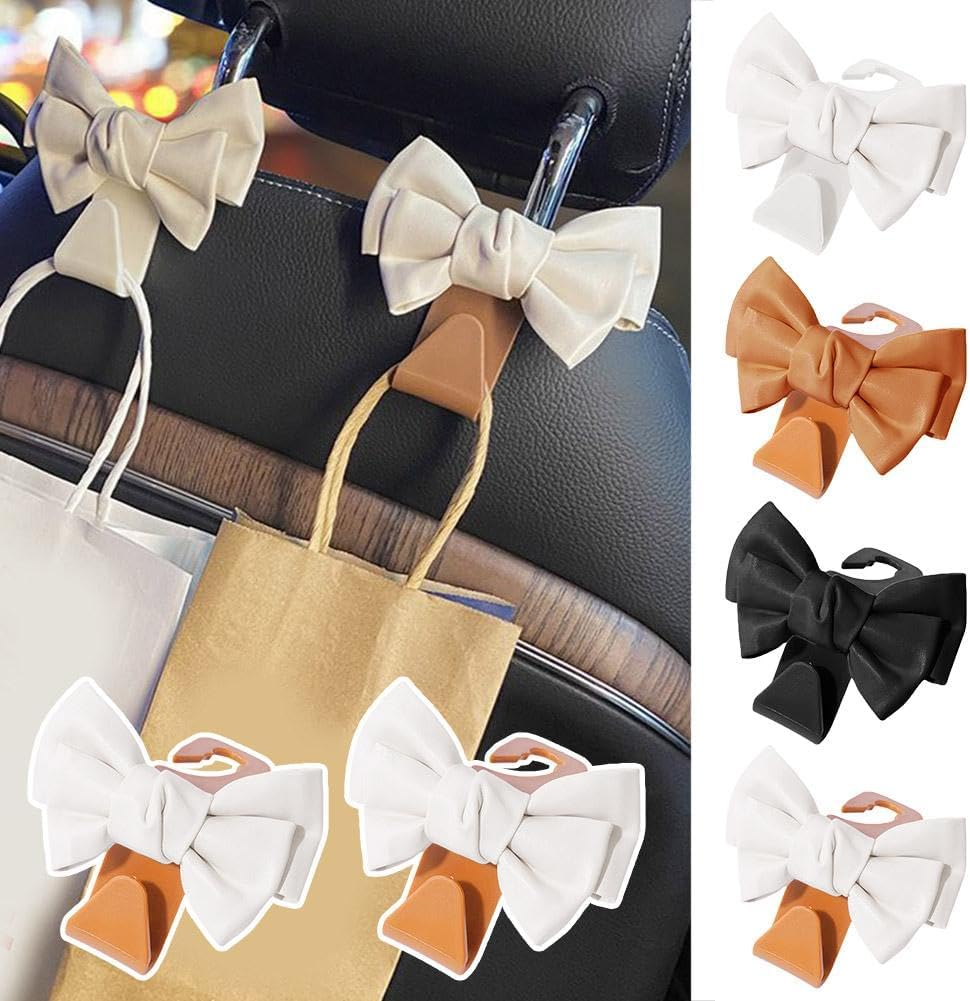 Car Hooks for Purses and Bags,Cute Bow Car Seat Headrest Hooks,Purse Holder for Car,Car Purse Hook Hanger,Cute Bow Car Accessories(Black) image number 5