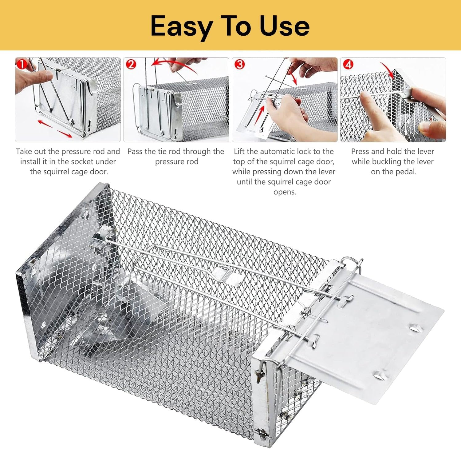 EZONEDEAL Humane Mouse Trap, Rat Cage Trap Suitable for Capturing Mice or Hamsters Alive, Friendly Small Animal Humane Live Cage Rat - 11.2'' X 5.5'' X 5'' image number 4
