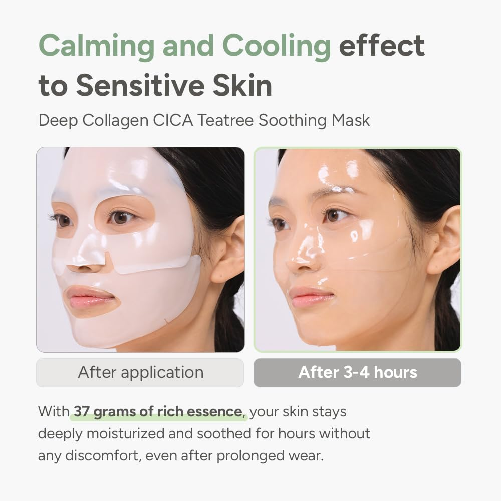SUNGBOON EDITOR Deep Collagen CICA Tea Tree Overnight Mask 37Gx4Ea | Real Collagen Face Mask with Tea Tree & Centella | Acne Face Mask for Calming & Soothing | Korean Skin Care image number 2