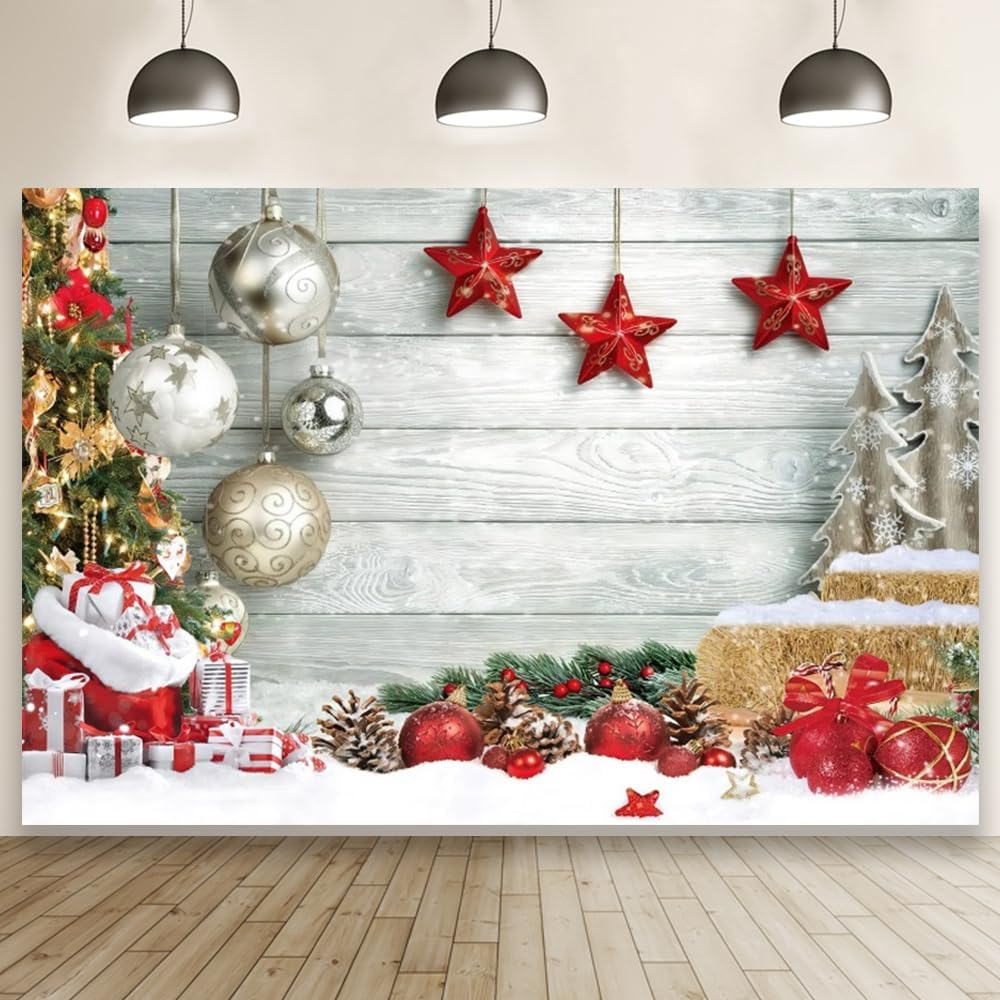 White Christmas Wooden Backdrop Winter Snow Wood Floor Photography Background Xmas Tree Gift Winter Holiday Family New Year Party Decoration Photo Props Family Holiday Party Supplies 10X8Ft image number 4