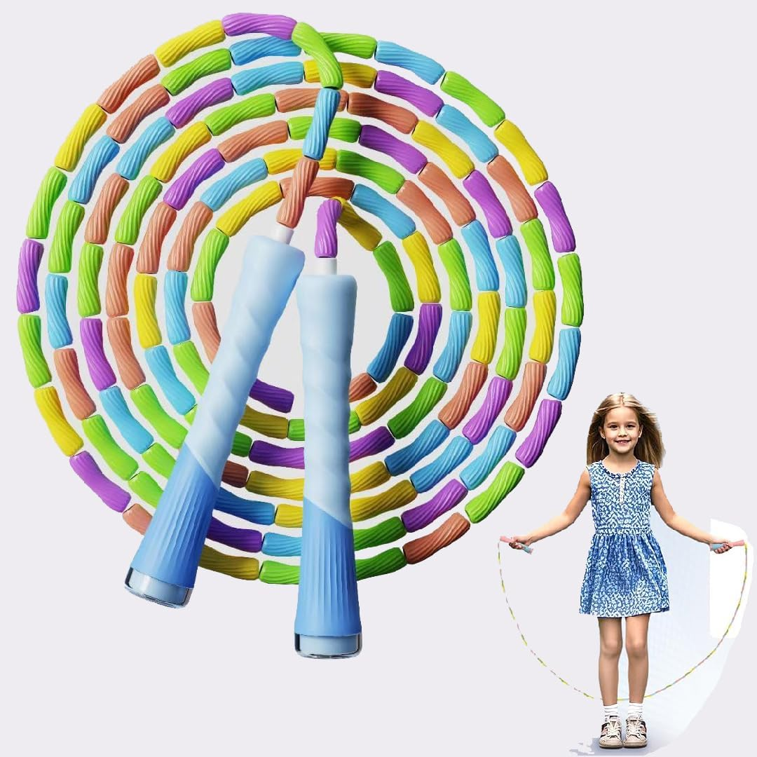 Skipping Rope Kids, Adjustable Length Tangle-Free Segmented Soft Beaded Jump Rope, Jump Rope for Kids Outdoor Fitness, Gymnastics, Training, Exercise and Weight Loss