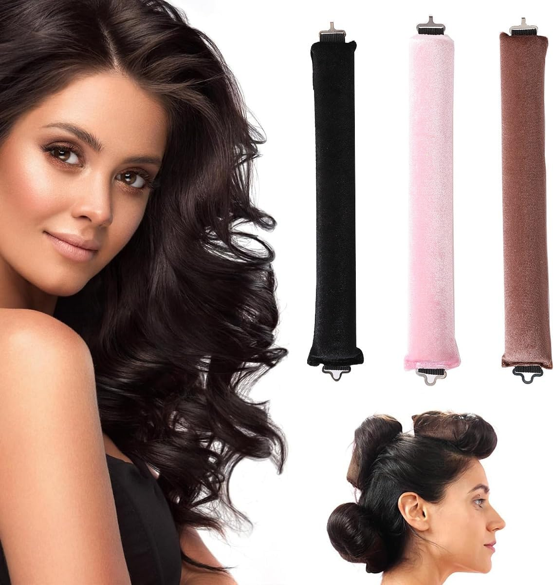 4Pcs Heatless Hair Curler Set with Hook - Flexi Rods for Overnight Curls & Blowout, No Heat Curling Rods for All Hair Types, Soft Headband Hair Rollers for Natural Waves (Brown) image number 1