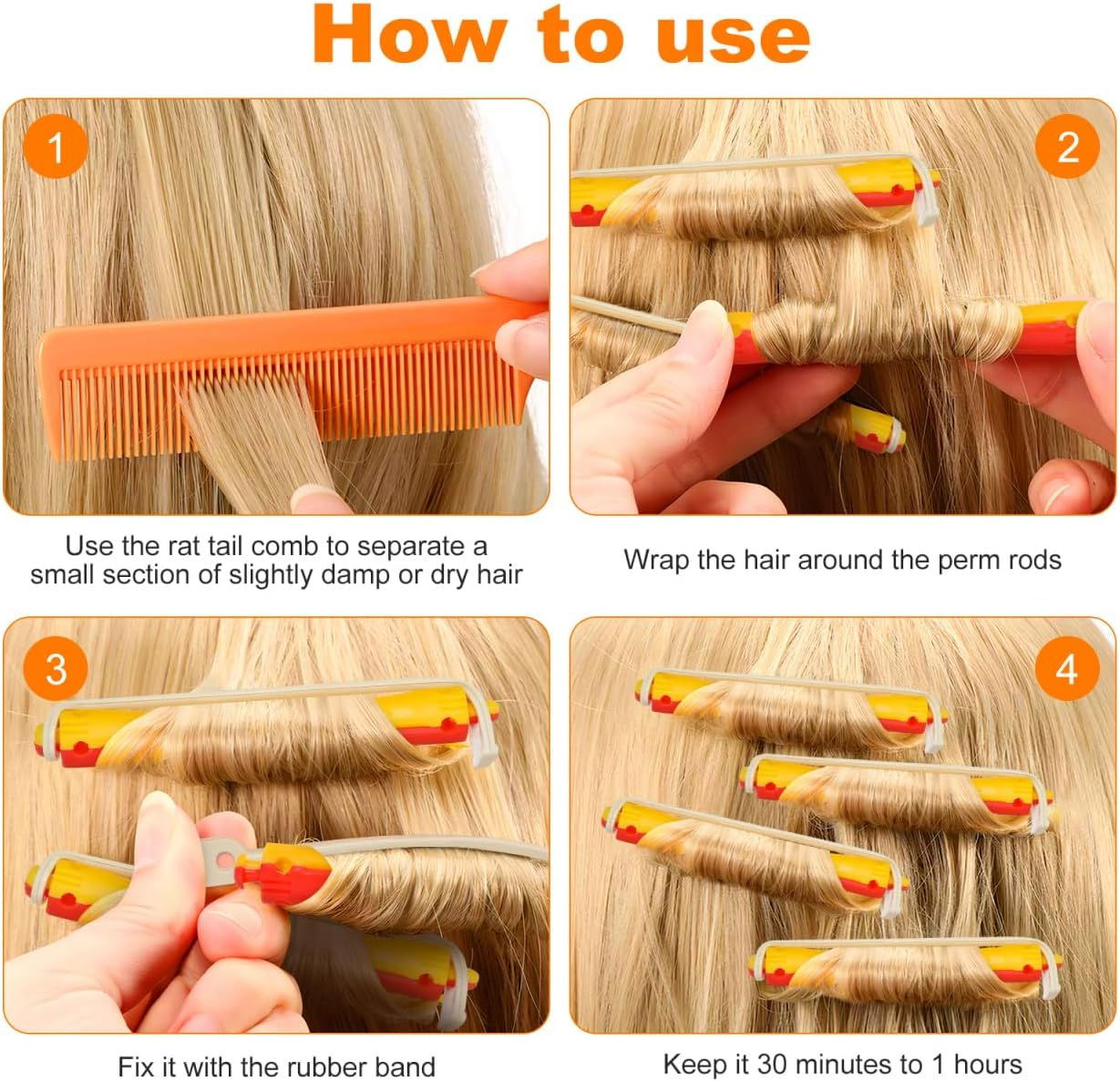 Housoutil Pack of 24 Perm Curlers with Elastic Rubber Band, Plastic Curling Irons for Women, Hairdresser Styling Tool for Retro Waves at Home and Salon image number 6